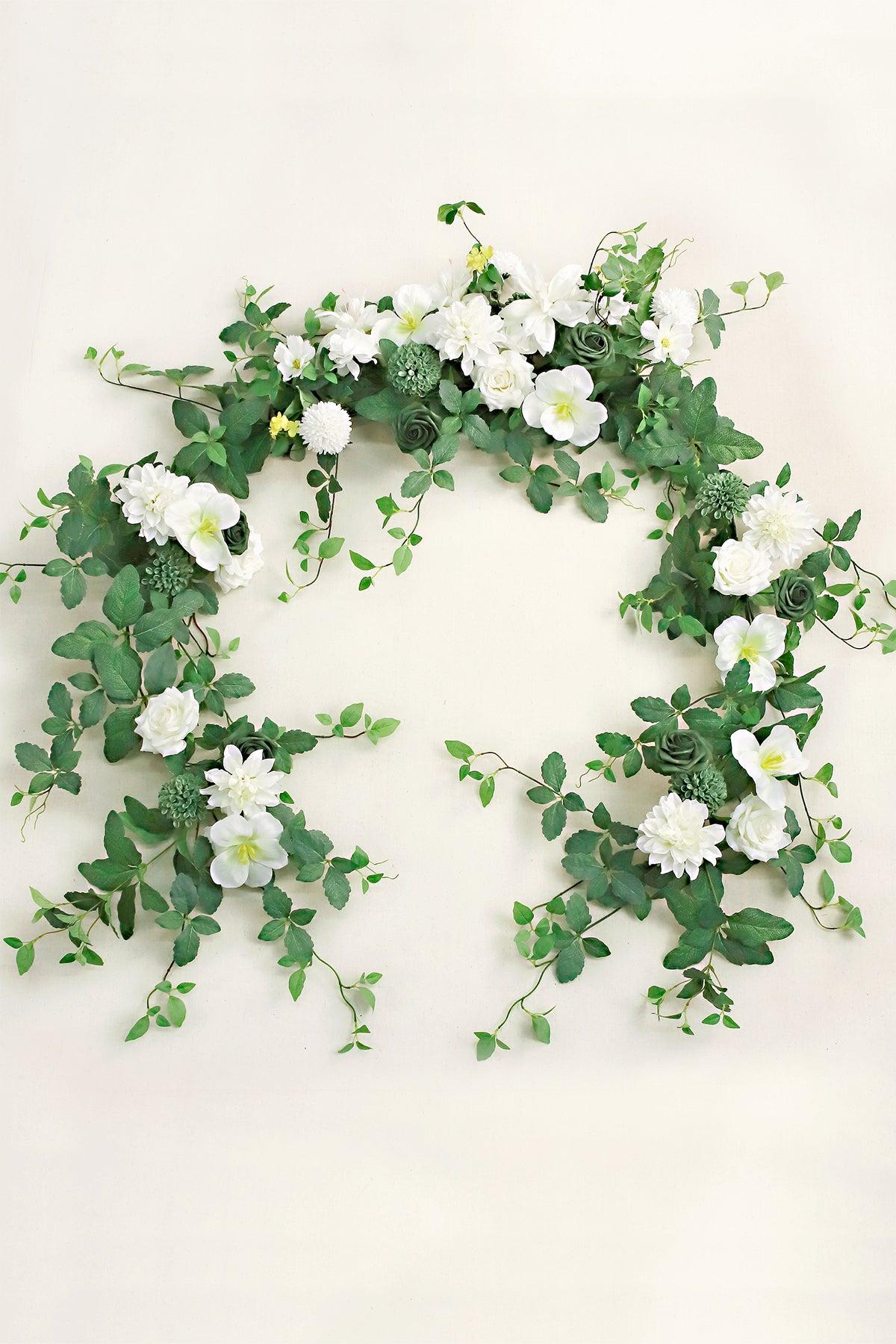 6ft Flower Garland in White & Green