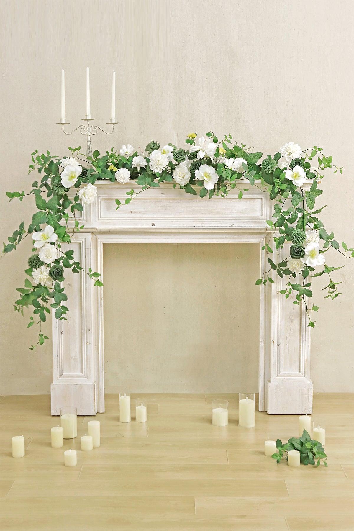 6ft Flower Garland in White & Green