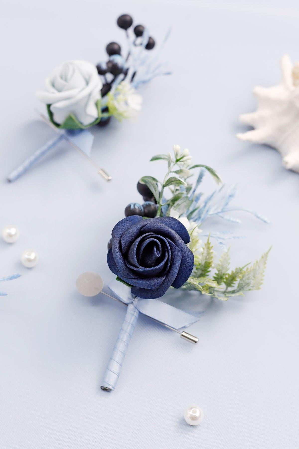 Boutonnieres in Dusty Blue & Navy