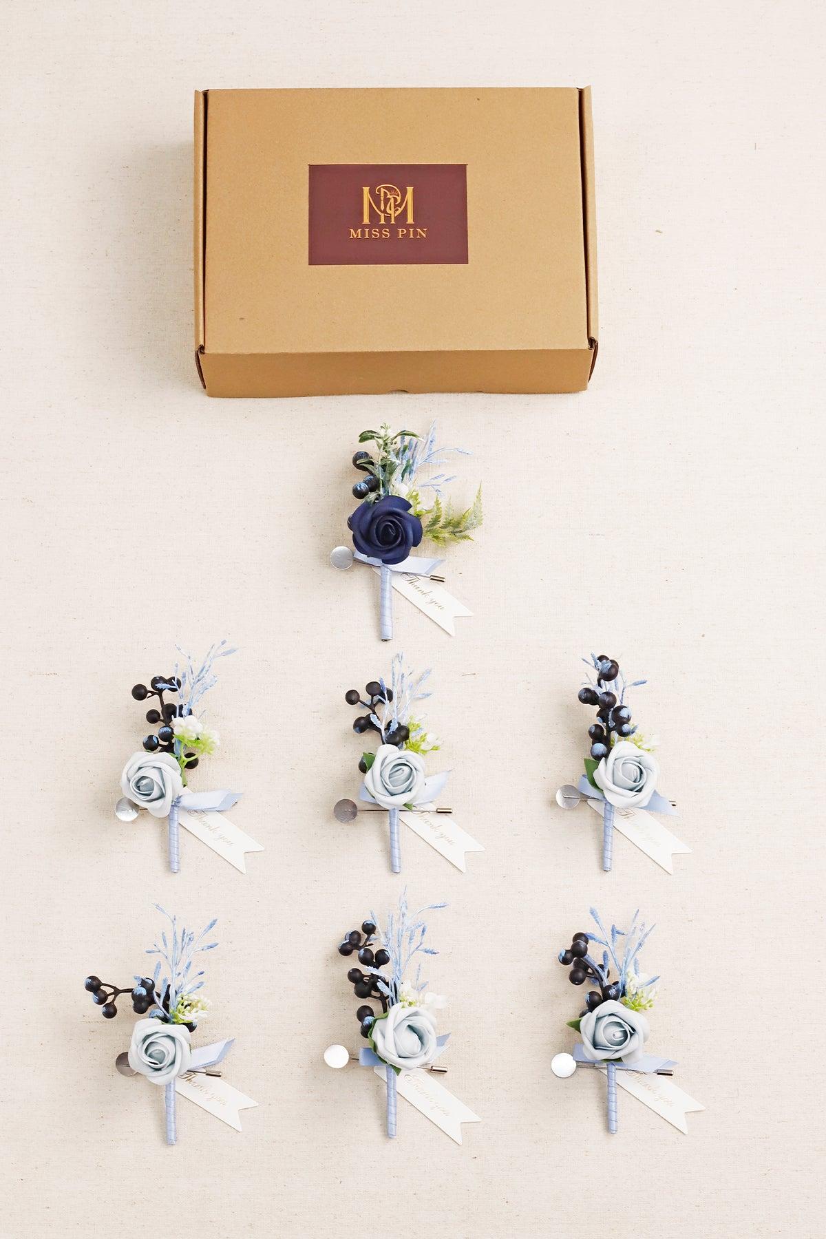 Boutonnieres in Dusty Blue & Navy