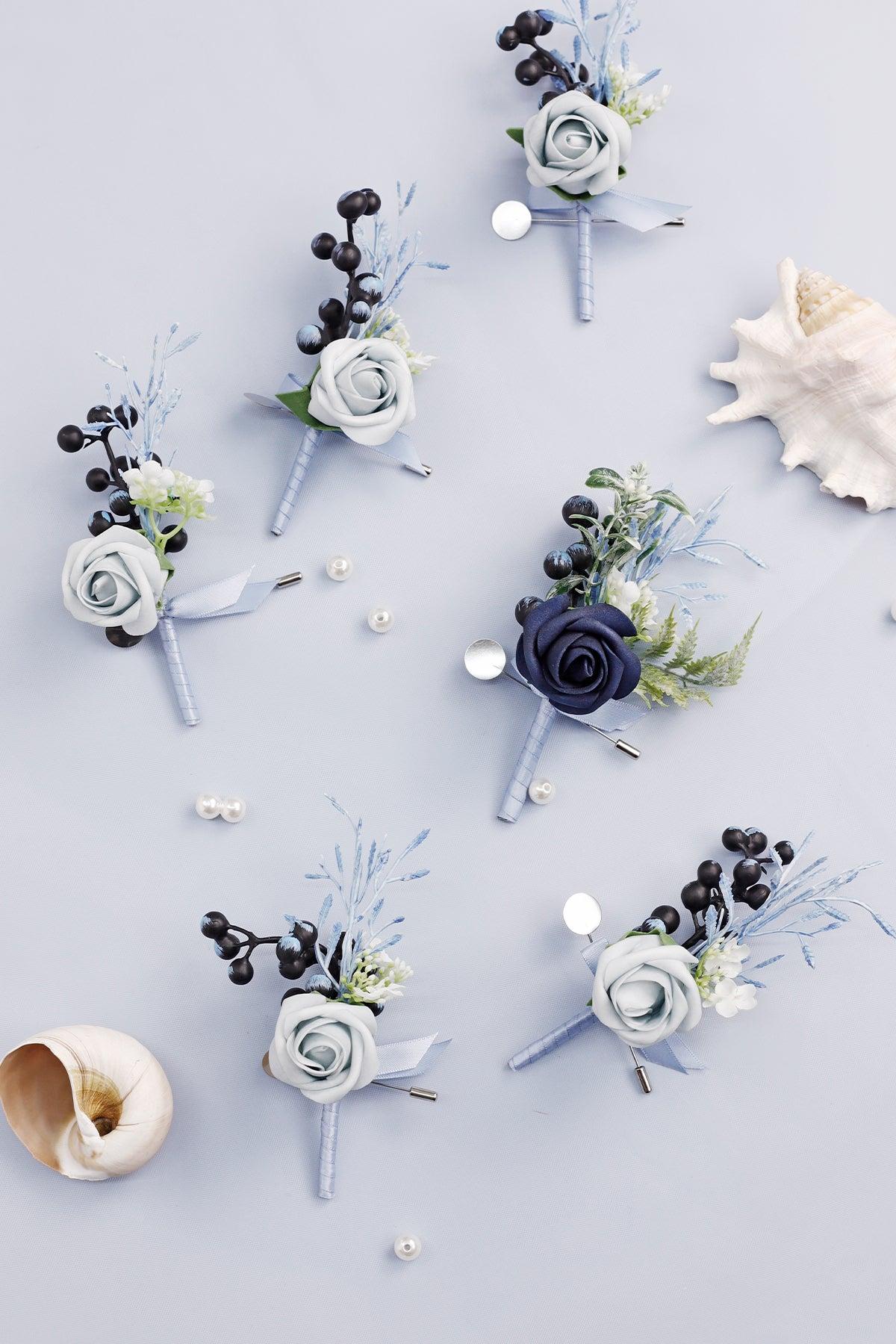 Boutonnieres in Dusty Blue & Navy