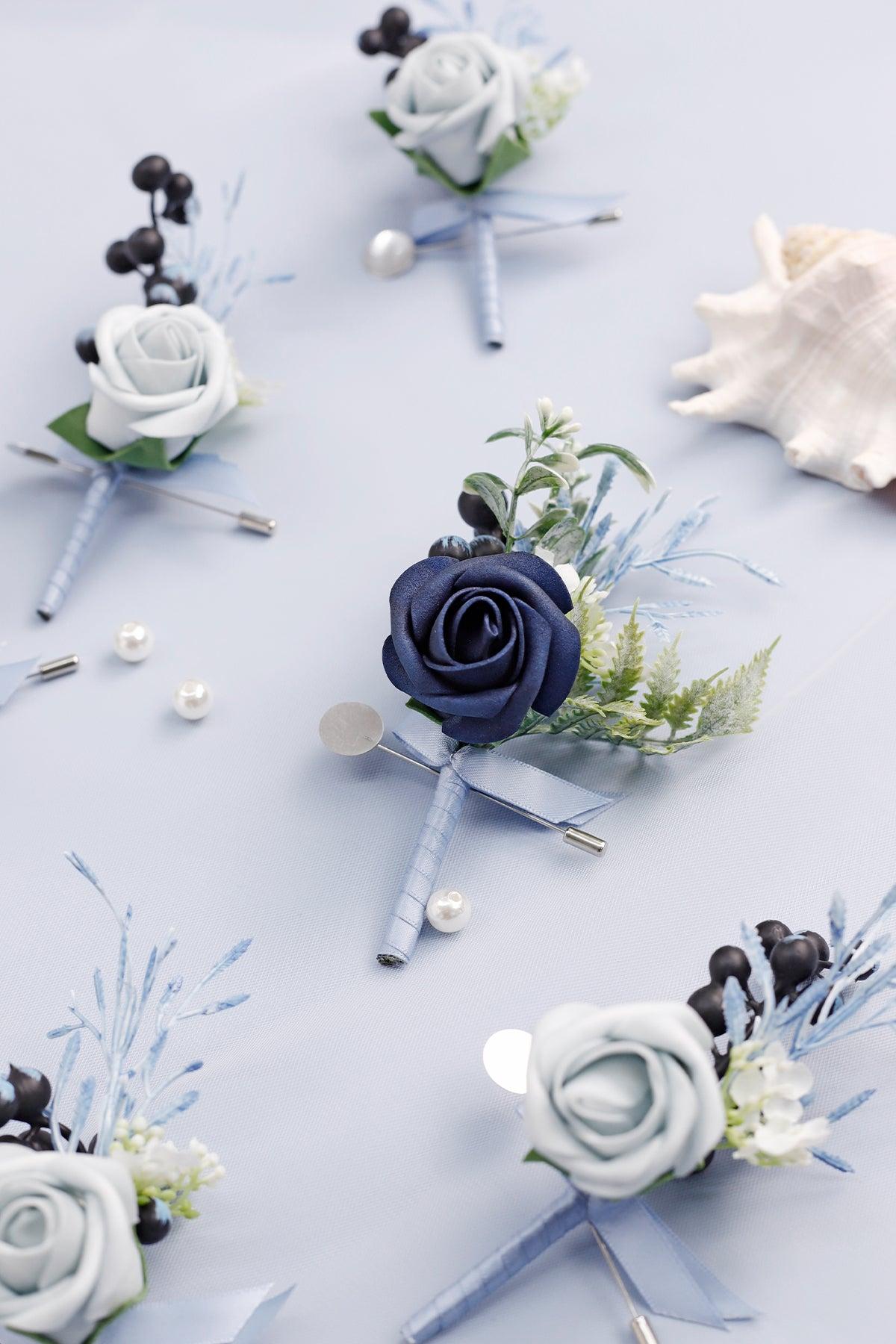 Boutonnieres in Dusty Blue & Navy