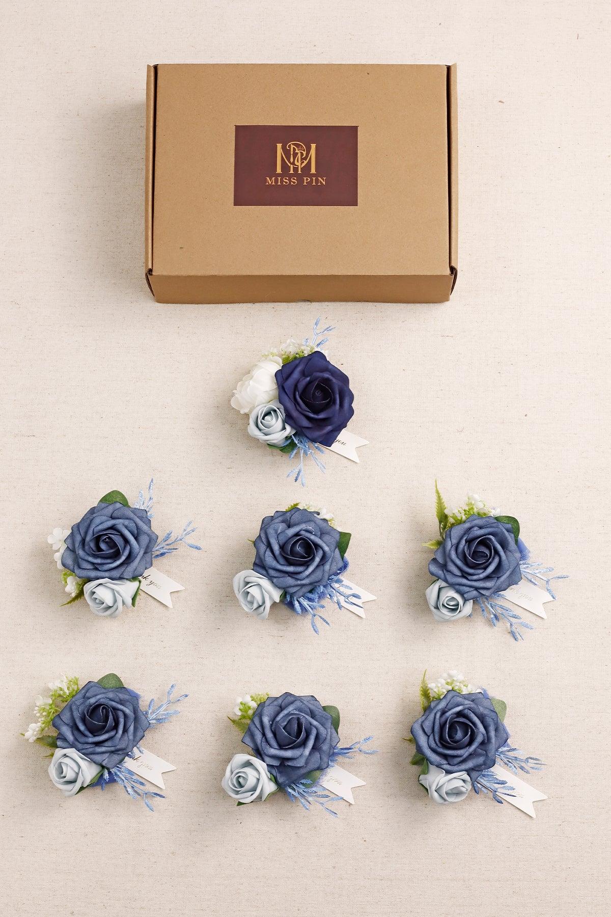 Boutonnieres in Dusty Blue & Navy