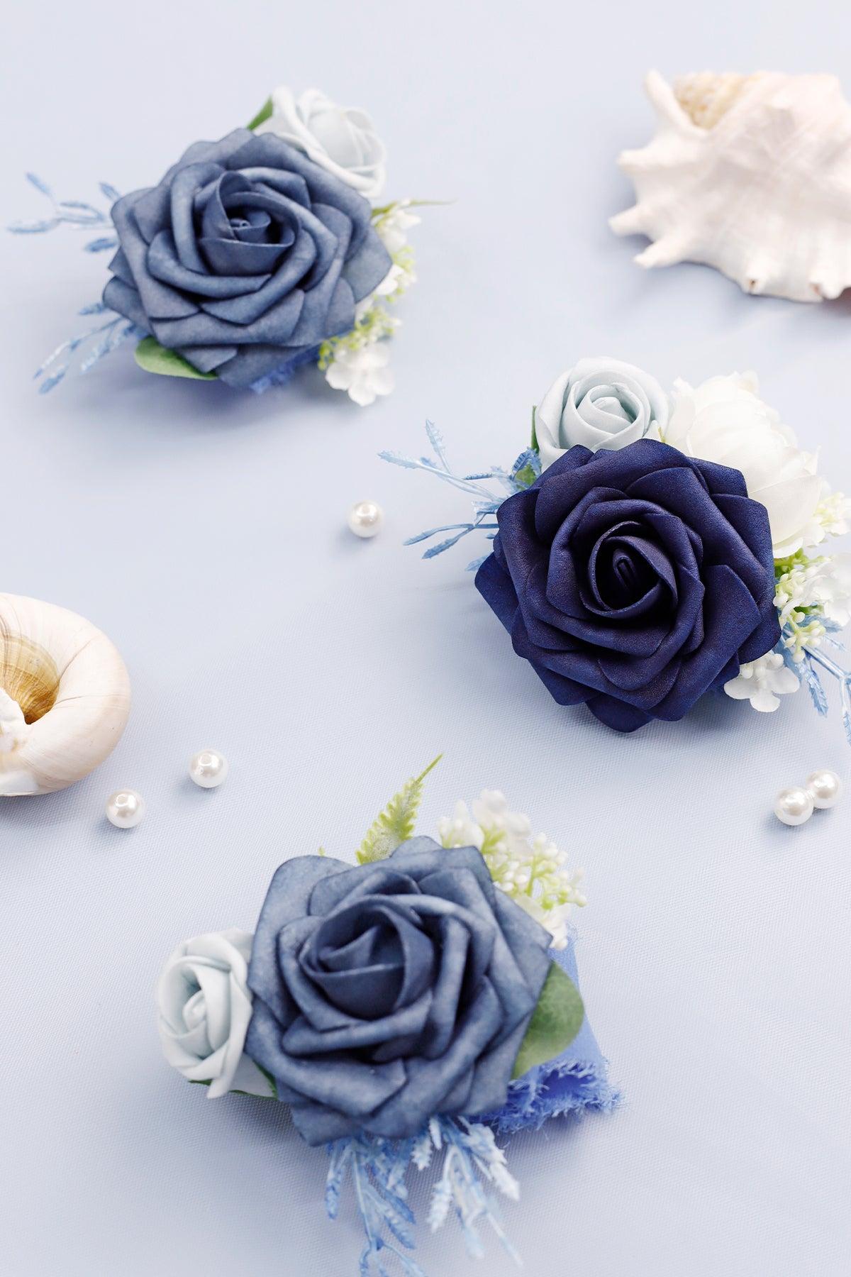 Boutonnieres in Dusty Blue & Navy