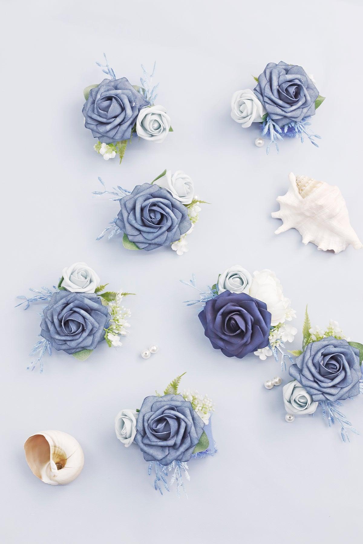 Boutonnieres in Dusty Blue & Navy