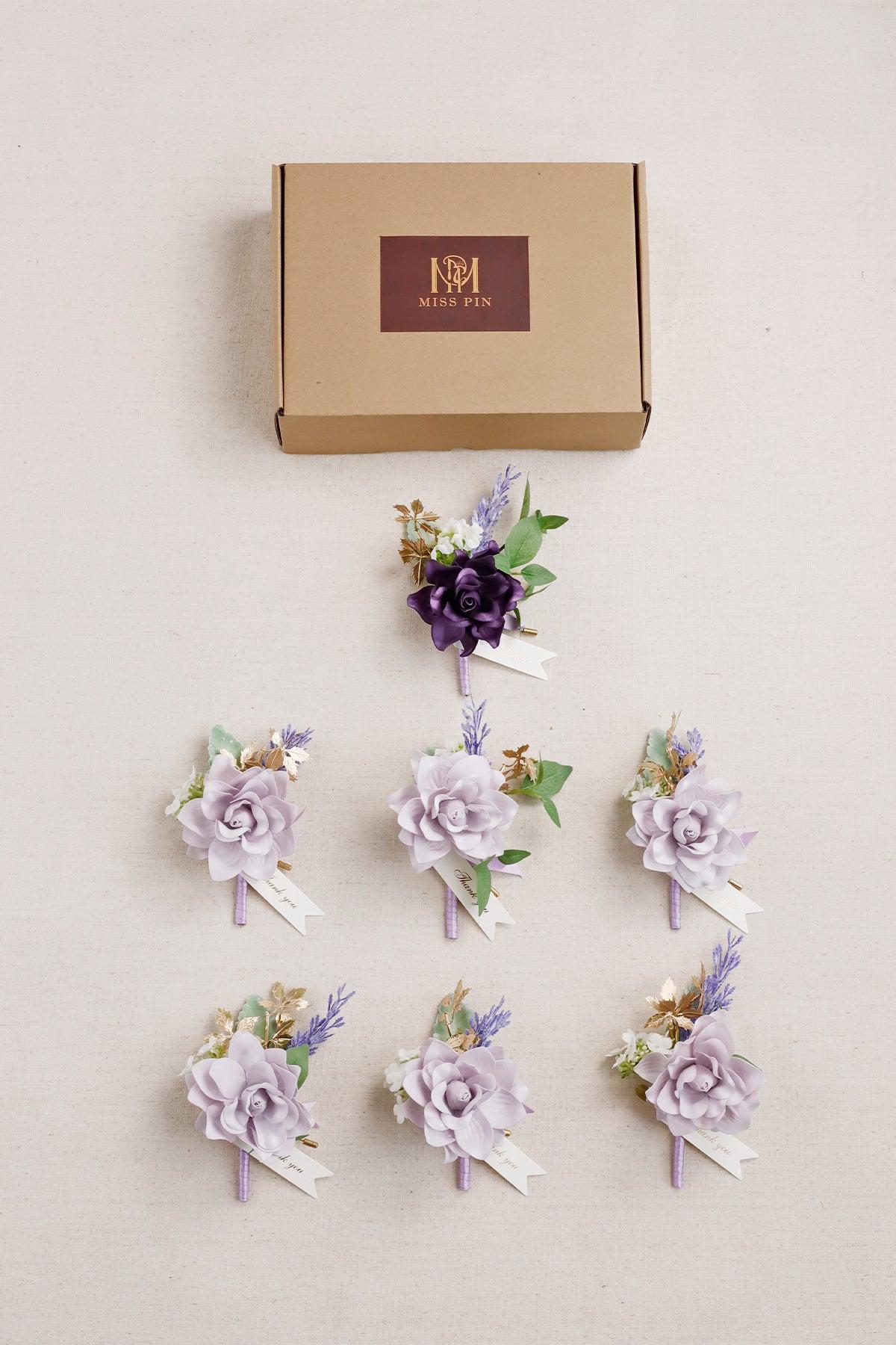 Boutonnieres in Lilac & Gold