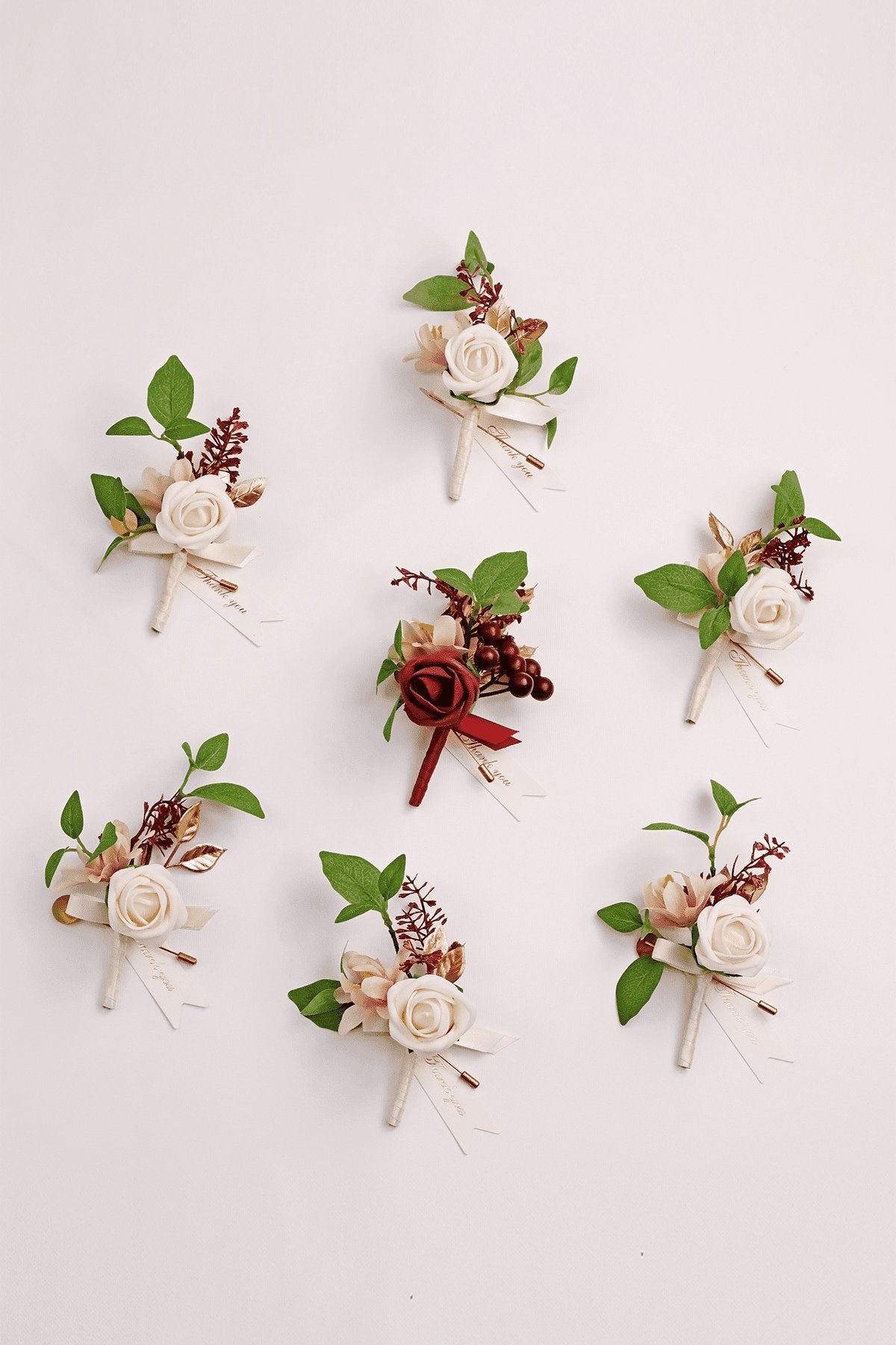 Boutonnieres in Romantic Marsala