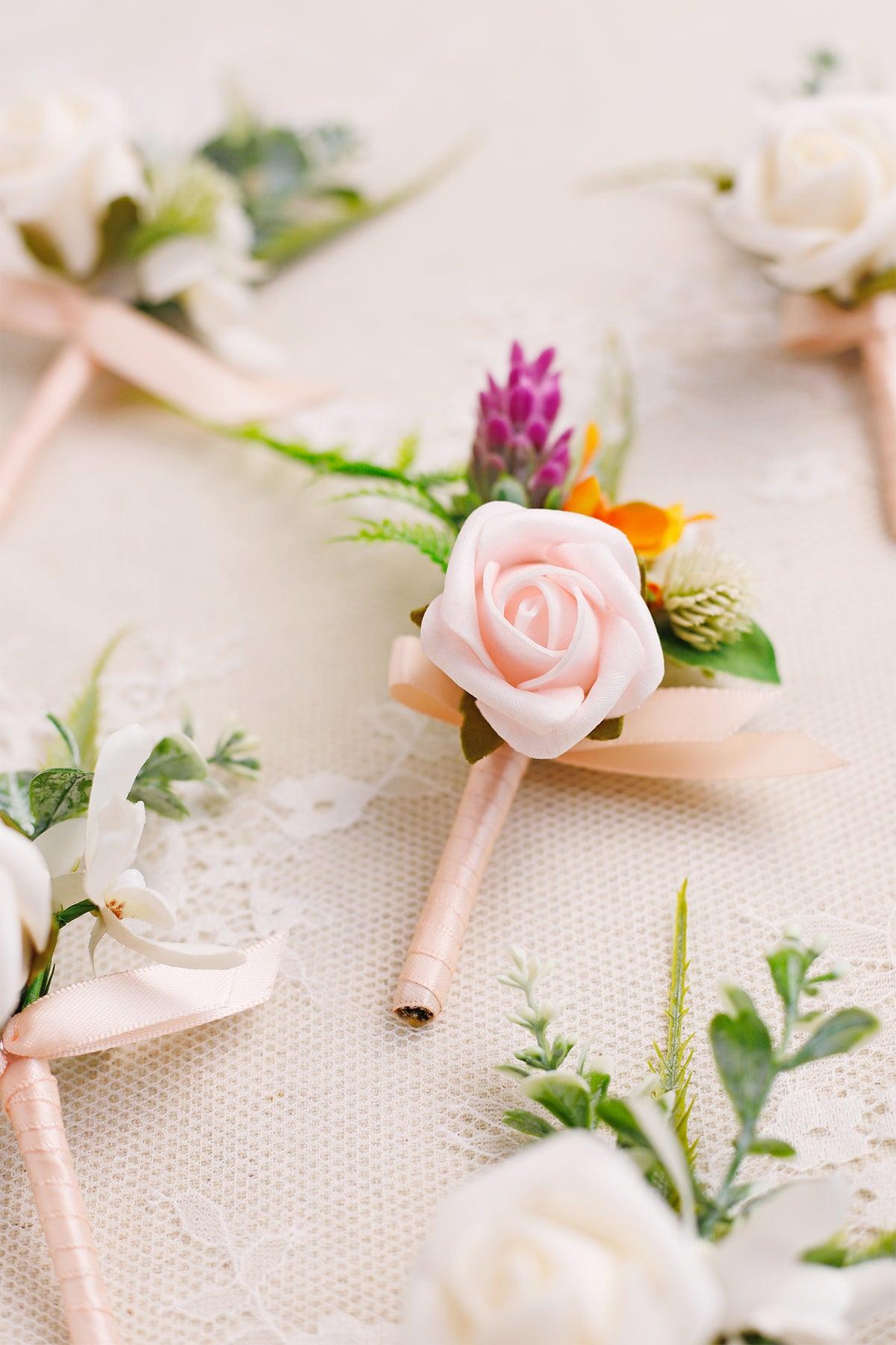 Boutonnieres in Tropical Pink & Cream