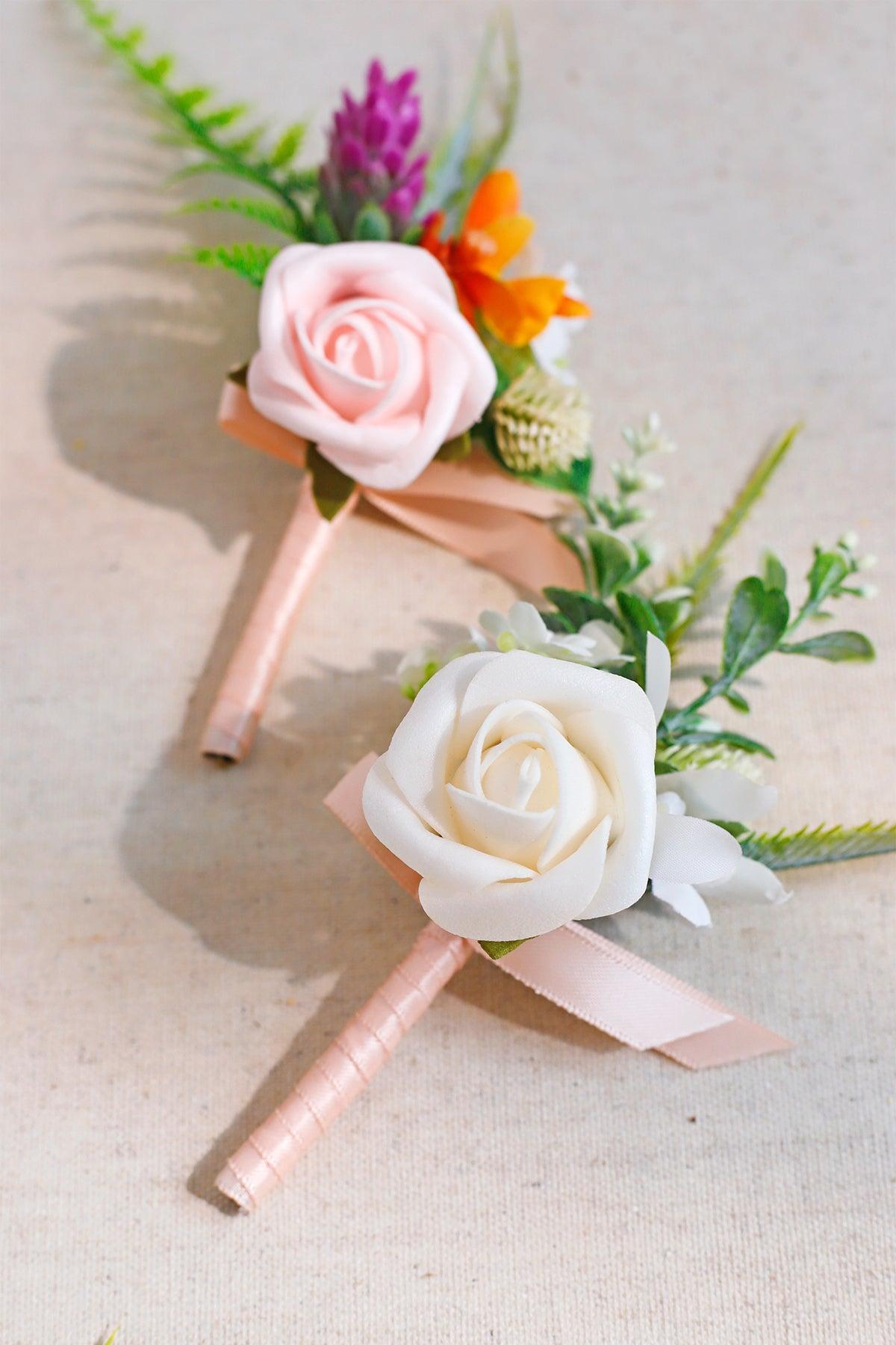 Boutonnieres in Tropical Pink & Cream