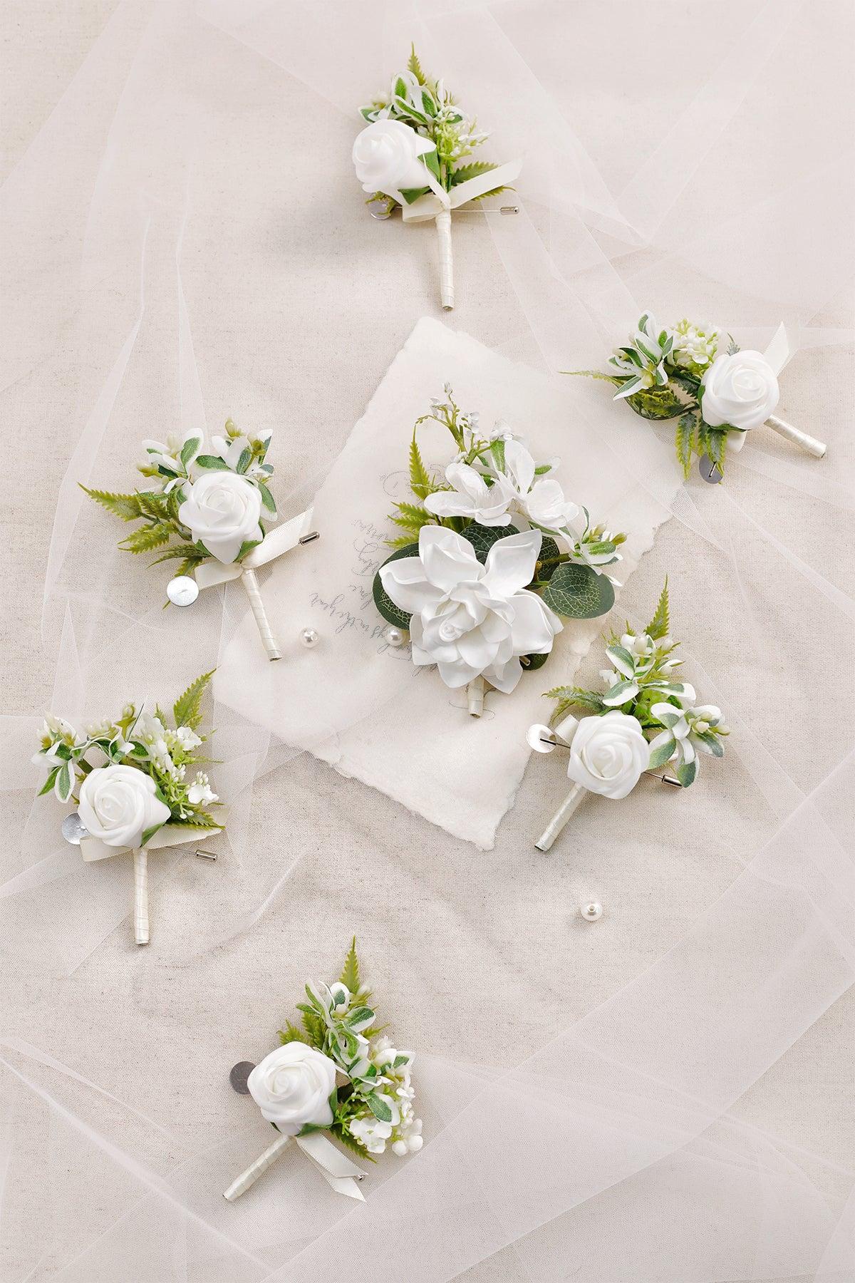 Boutonnieres in White & Beige