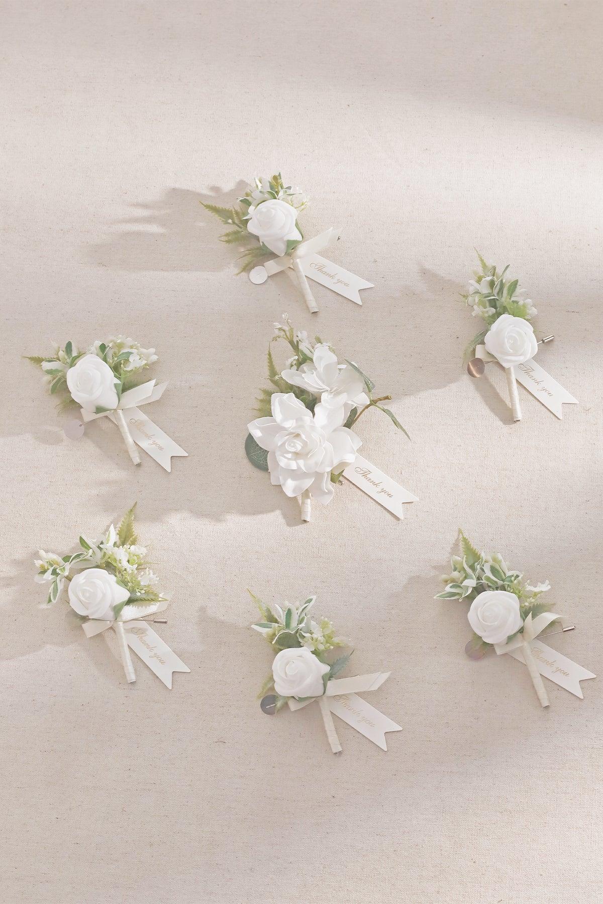 Boutonnieres in White & Beige