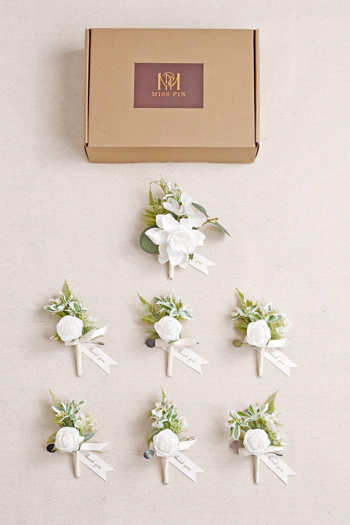 Boutonnieres in White & Beige