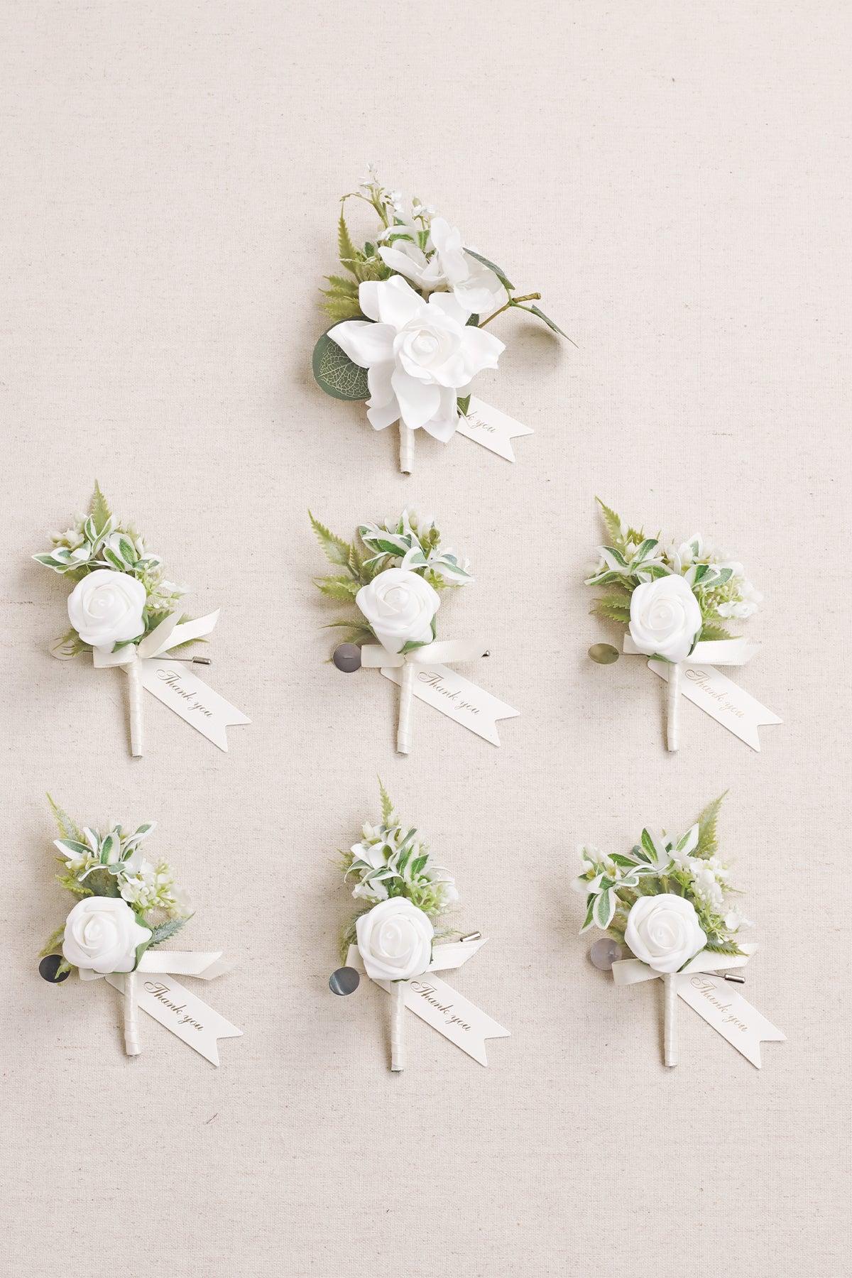 Boutonnieres in White & Beige