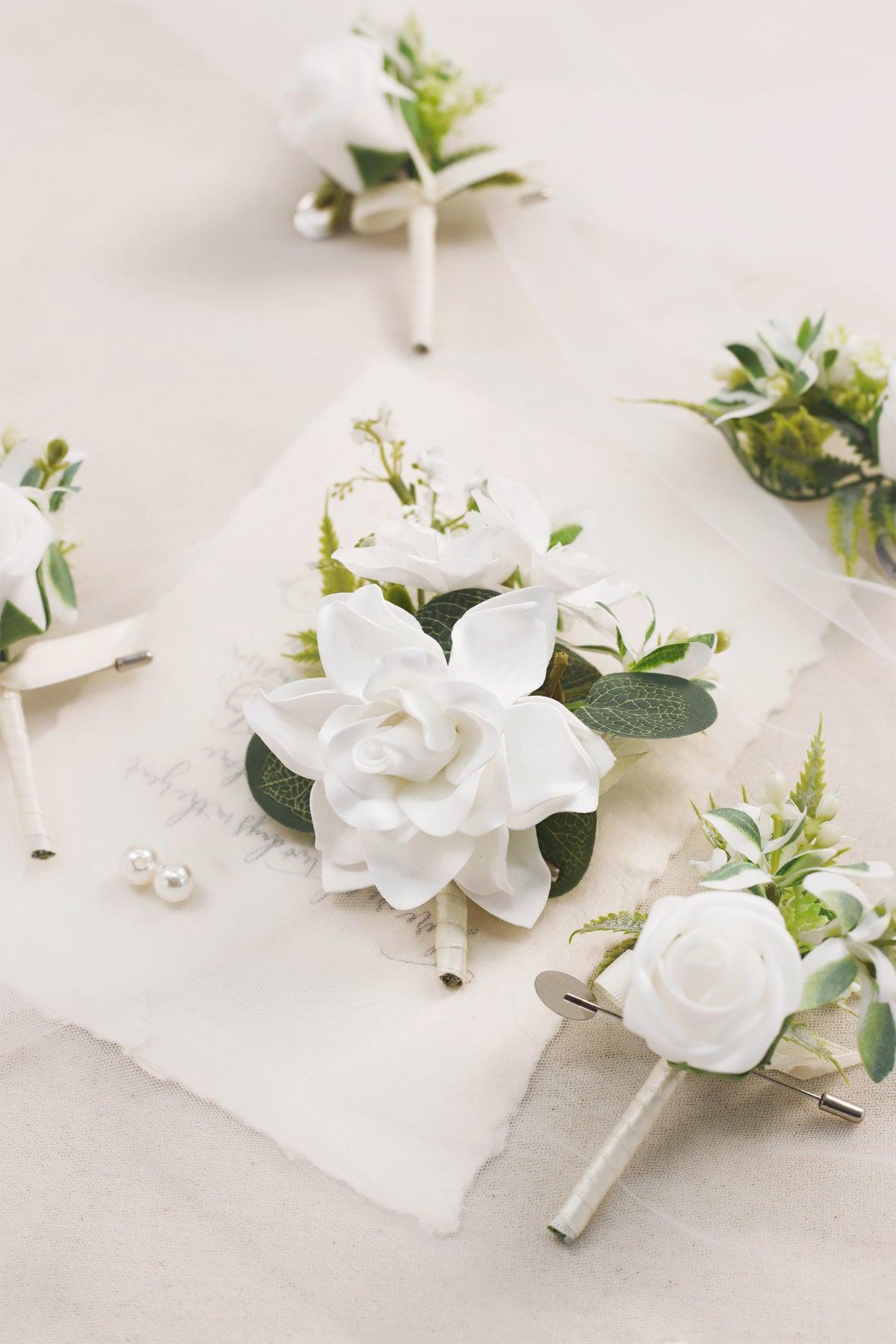 Boutonnieres in White & Beige