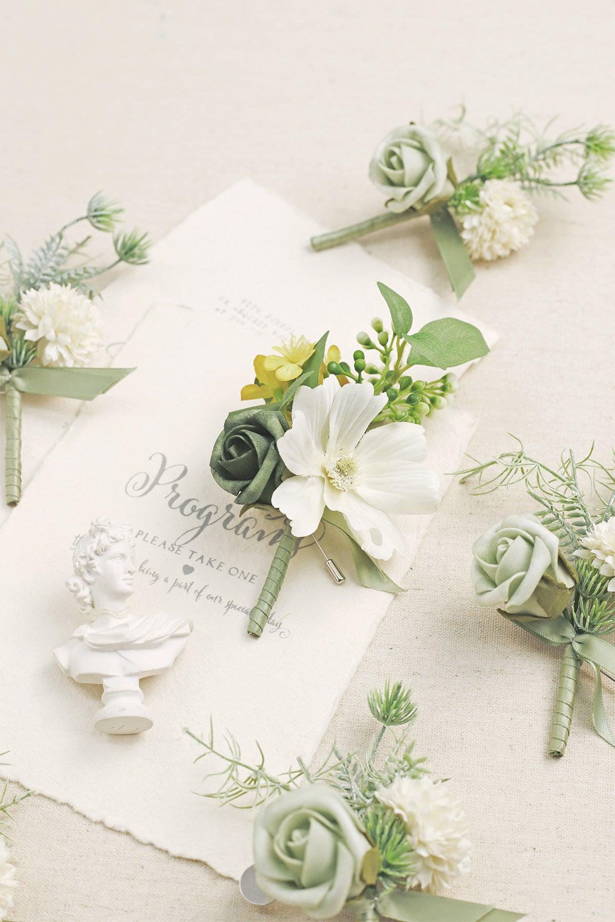 Boutonnieres in White & Green