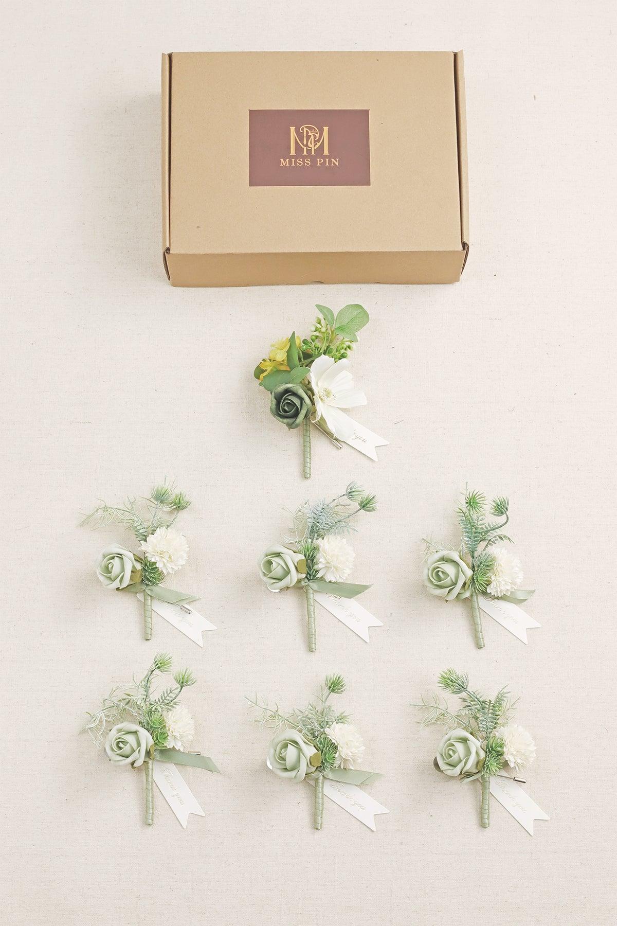 Boutonnieres in White & Green