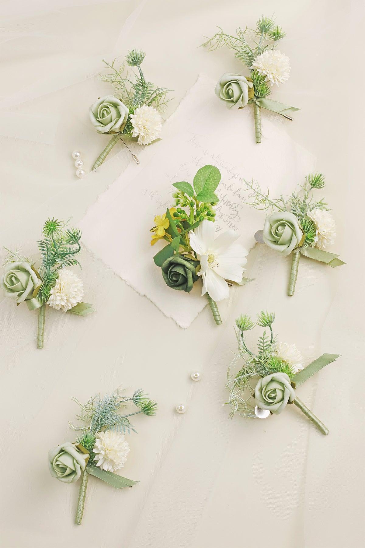 Boutonnieres in White & Green