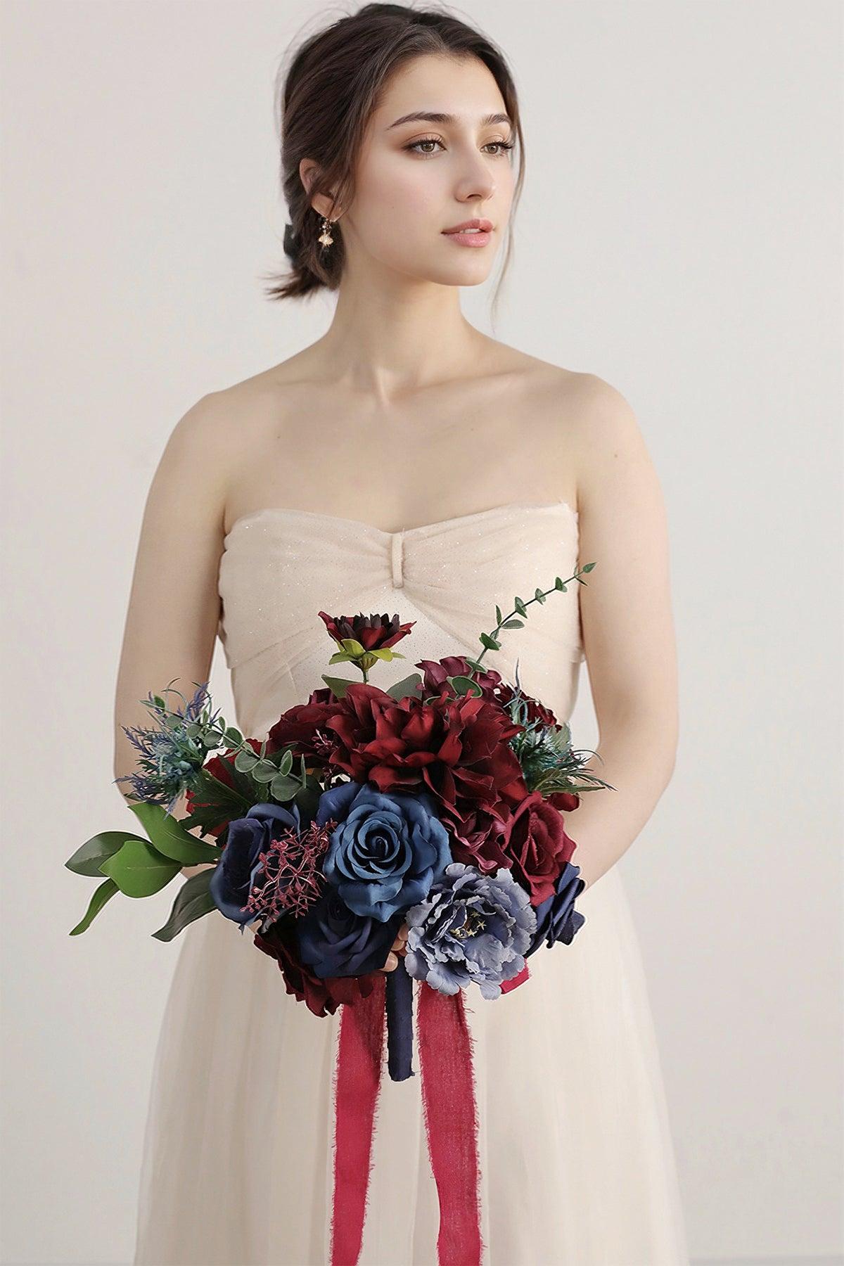 Bridesmaid Bouquets in Burgundy & Navy