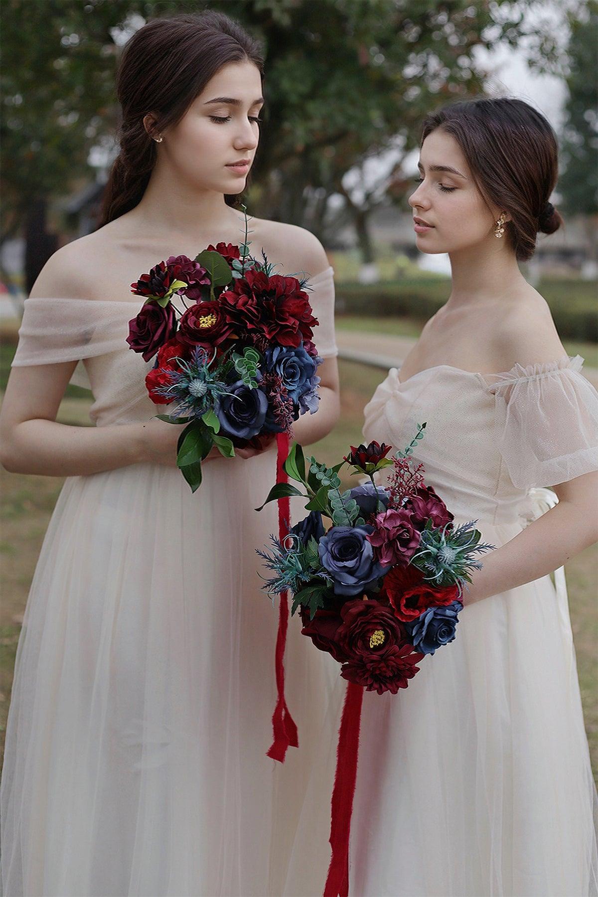 Bridesmaid Bouquets in Burgundy & Navy