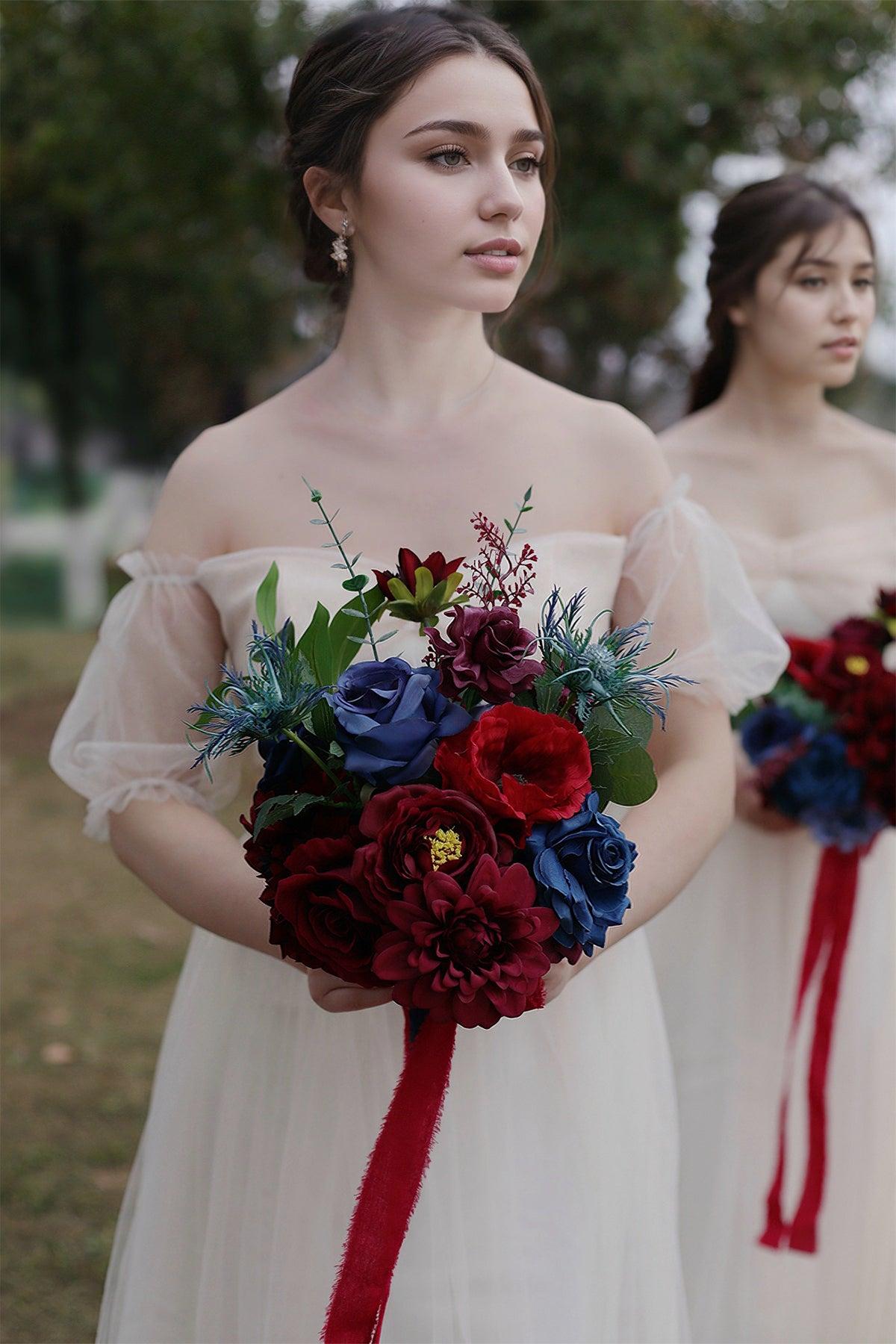 Bridesmaid Bouquets in Burgundy & Navy