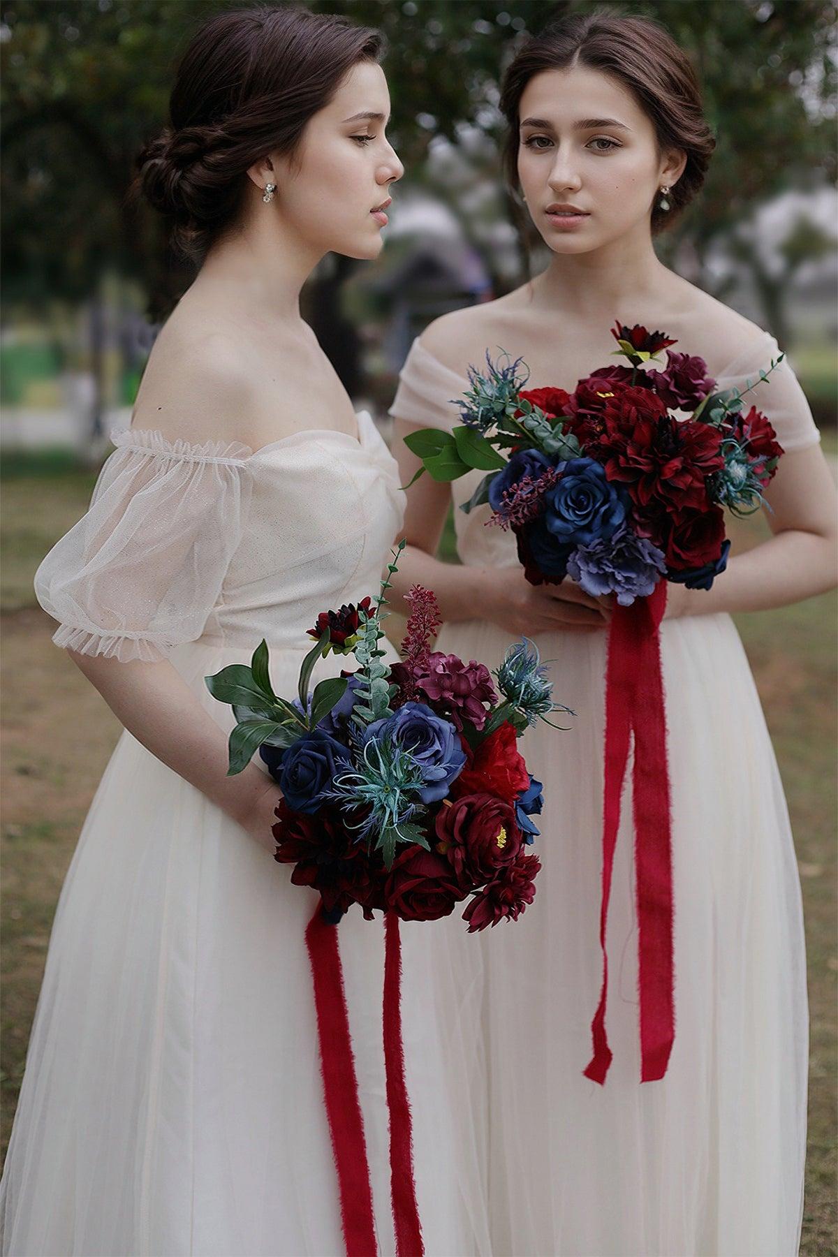 Bridesmaid Bouquets in Burgundy & Navy