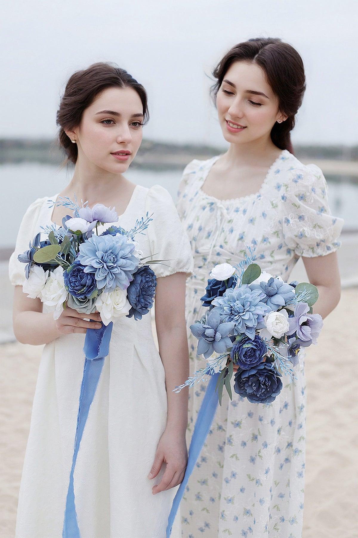 Bridesmaid Bouquets in Dusty Blue & Navy