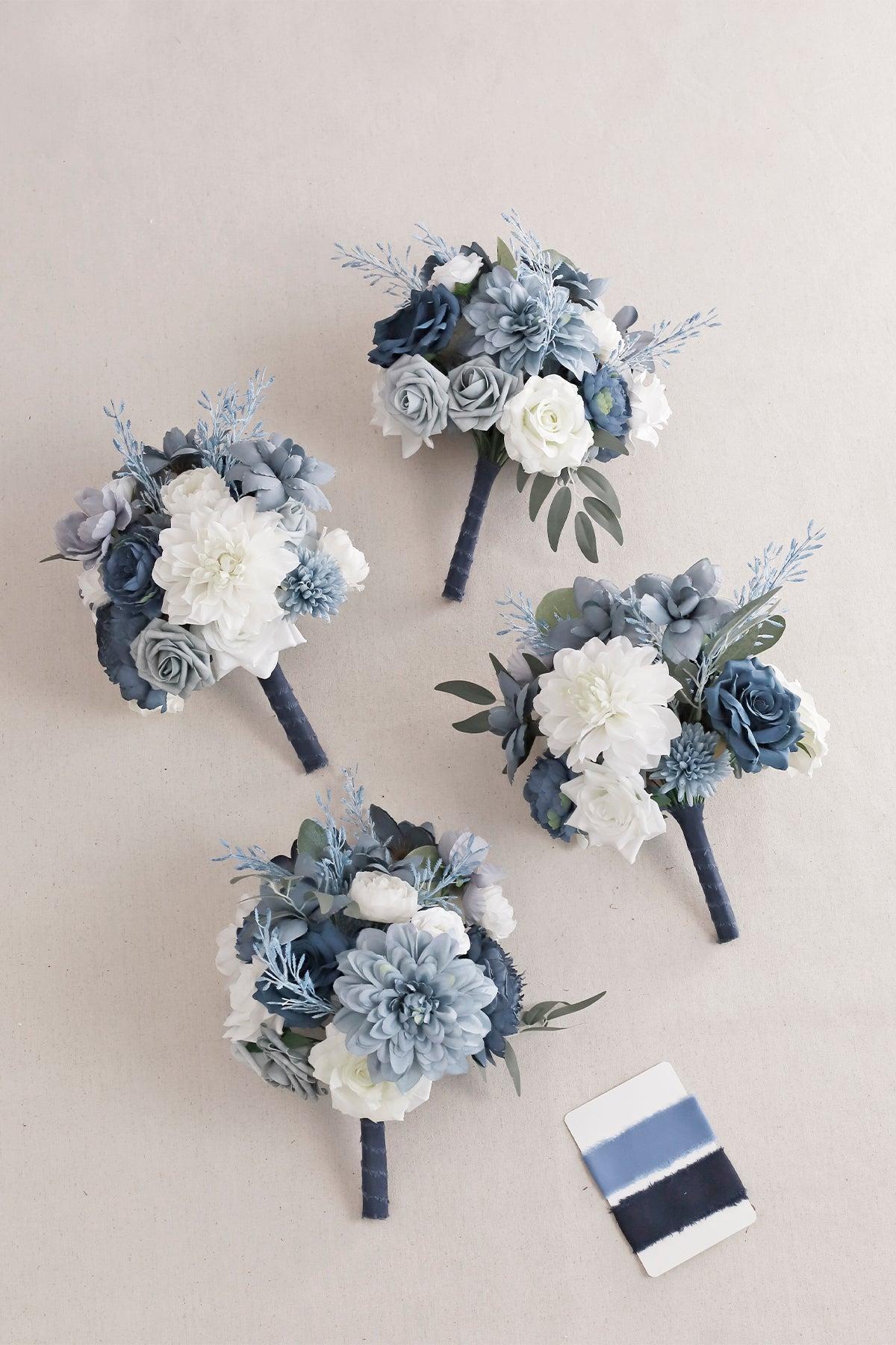 Bridesmaid Bouquets in Dusty Blue & Navy