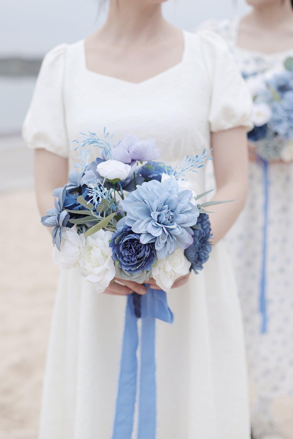 Bridesmaid Bouquets in Dusty Blue & Navy