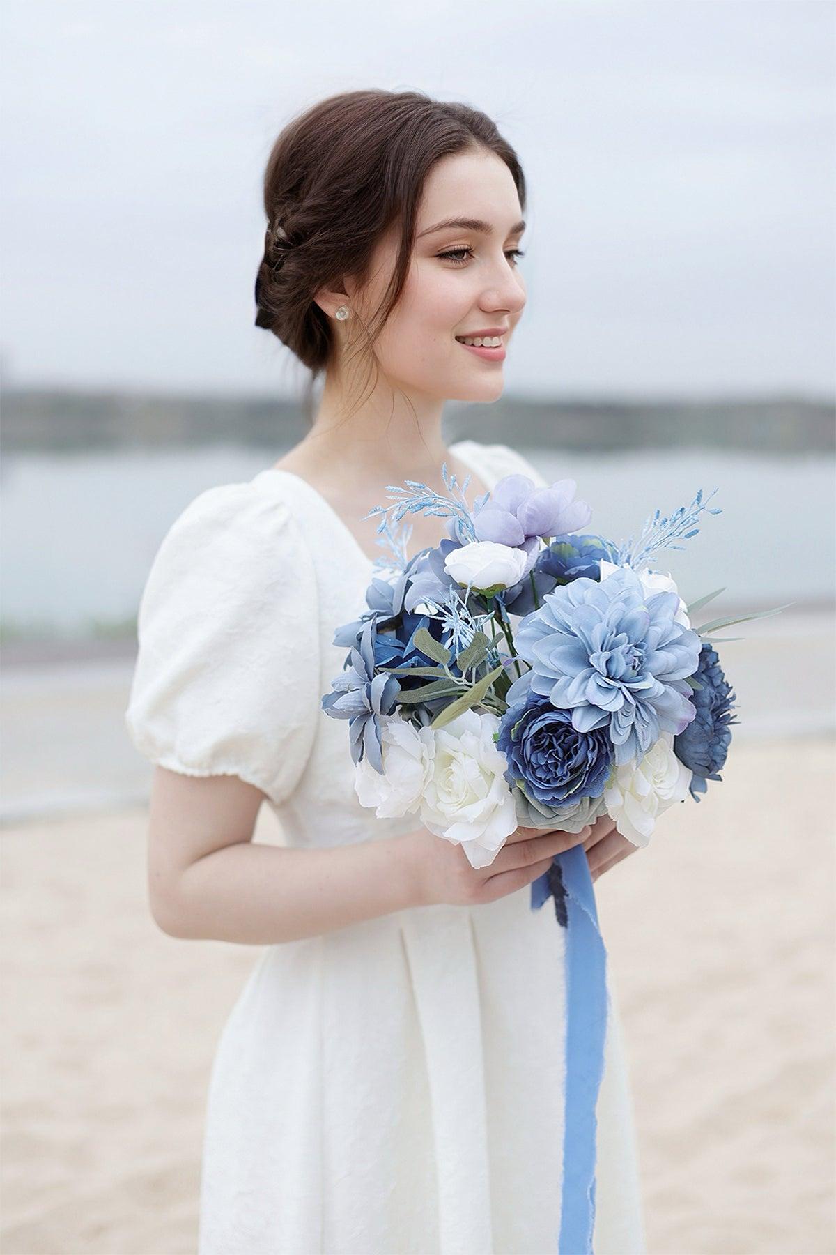 Bridesmaid Bouquets in Dusty Blue & Navy