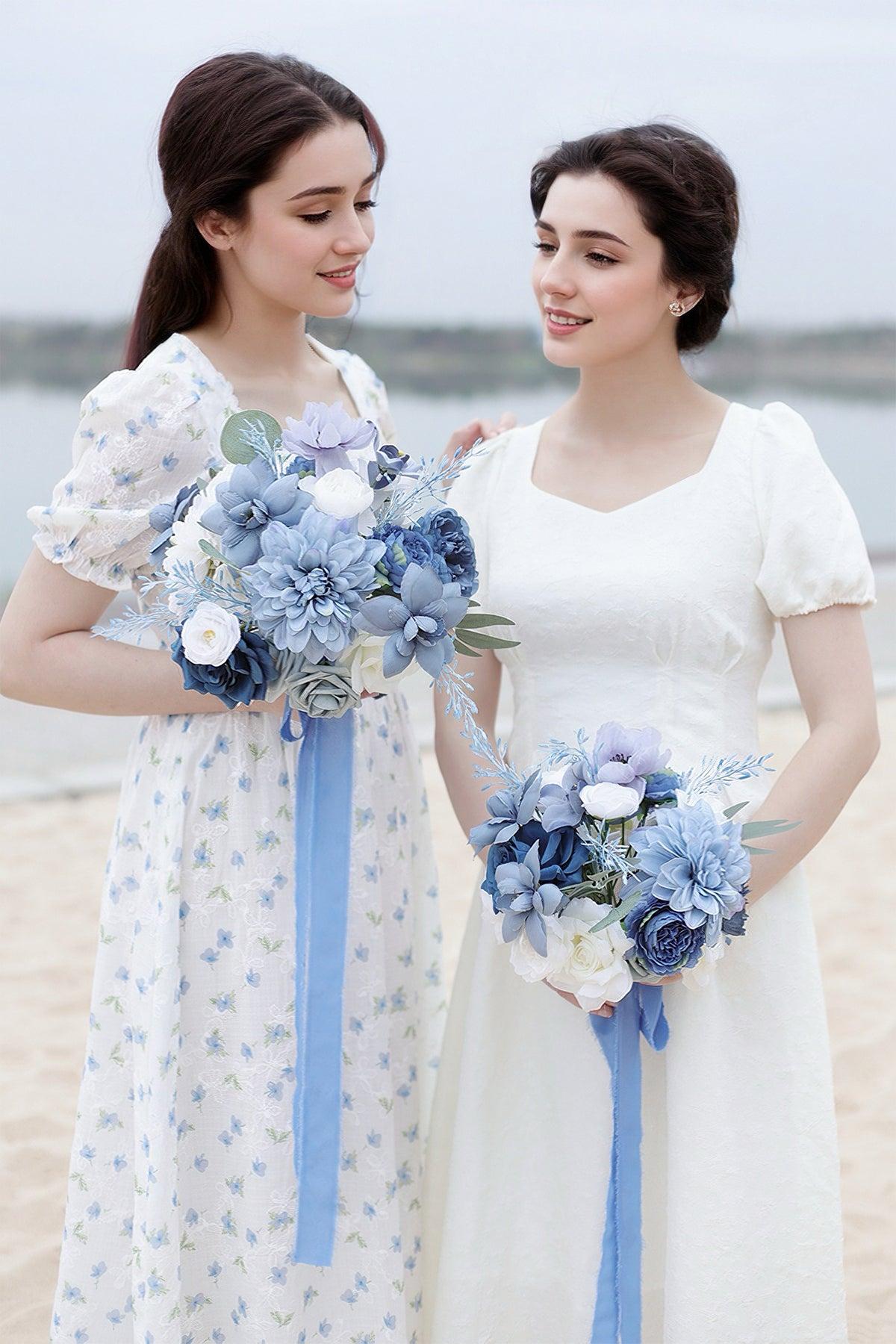 Bridesmaid Bouquets in Dusty Blue & Navy