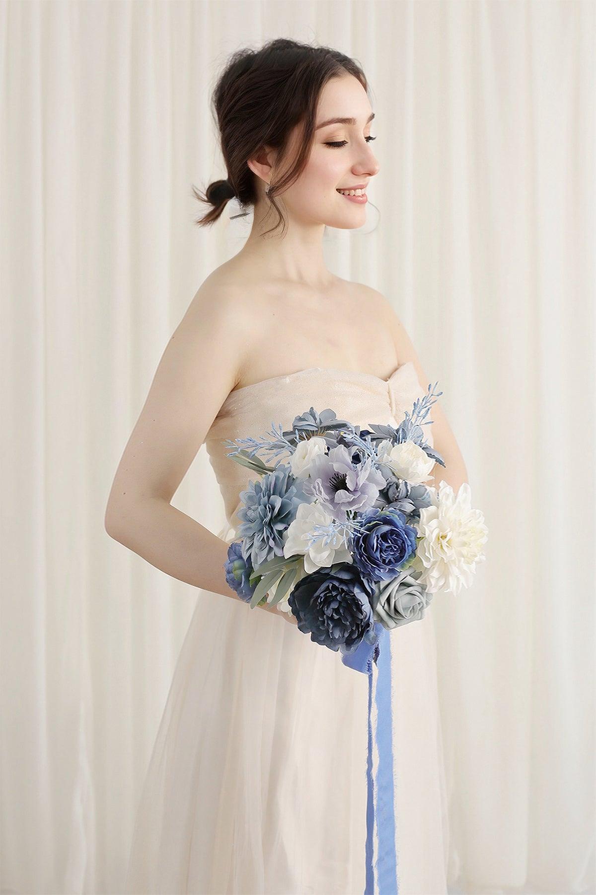 Bridesmaid Bouquets in Dusty Blue & Navy