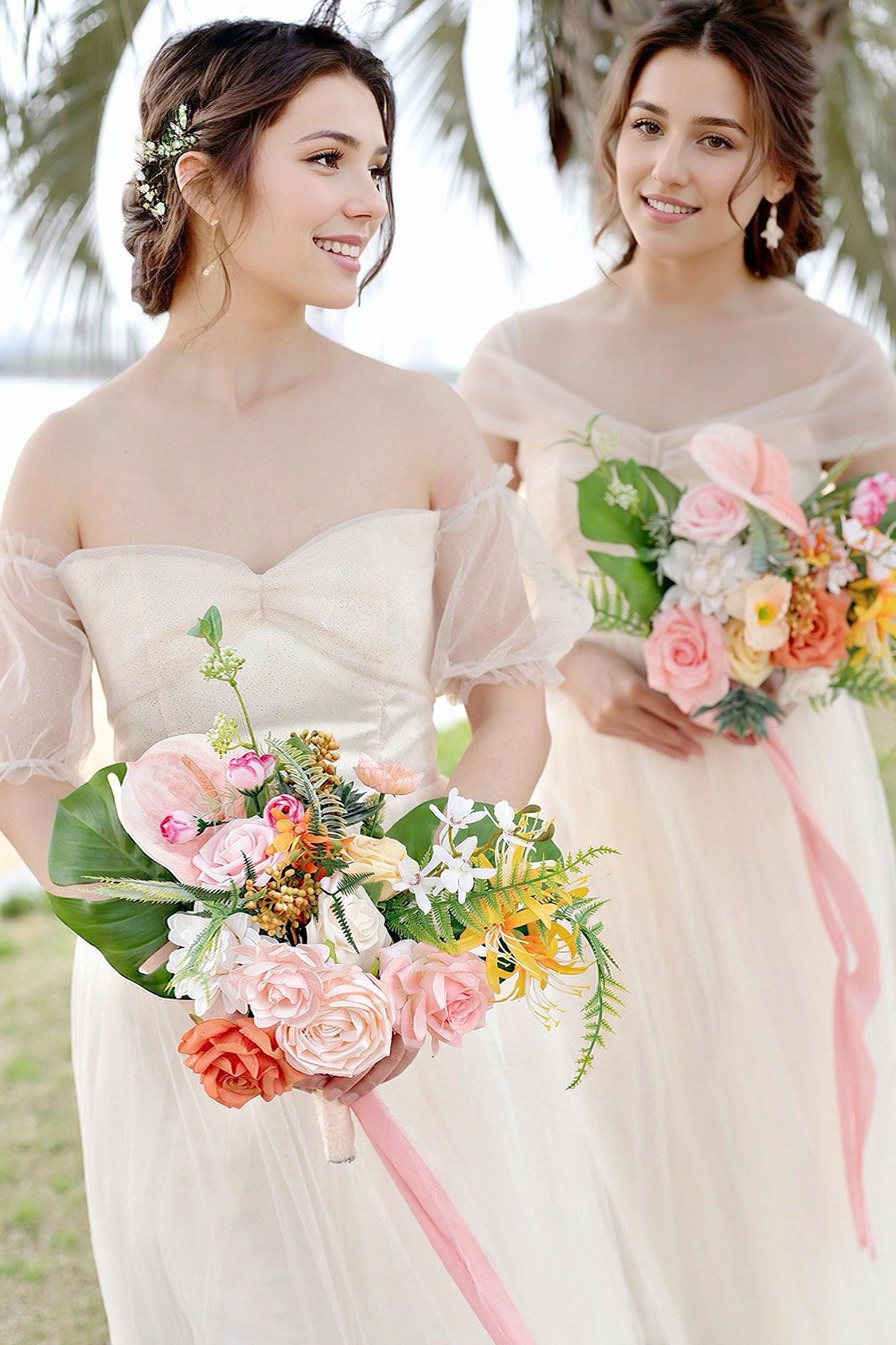 Bridesmaid Bouquets in Tropical Pink & Cream