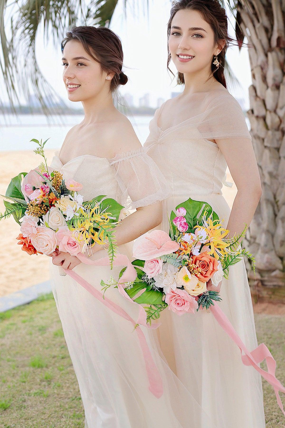 Bridesmaid Bouquets in Tropical Pink & Cream