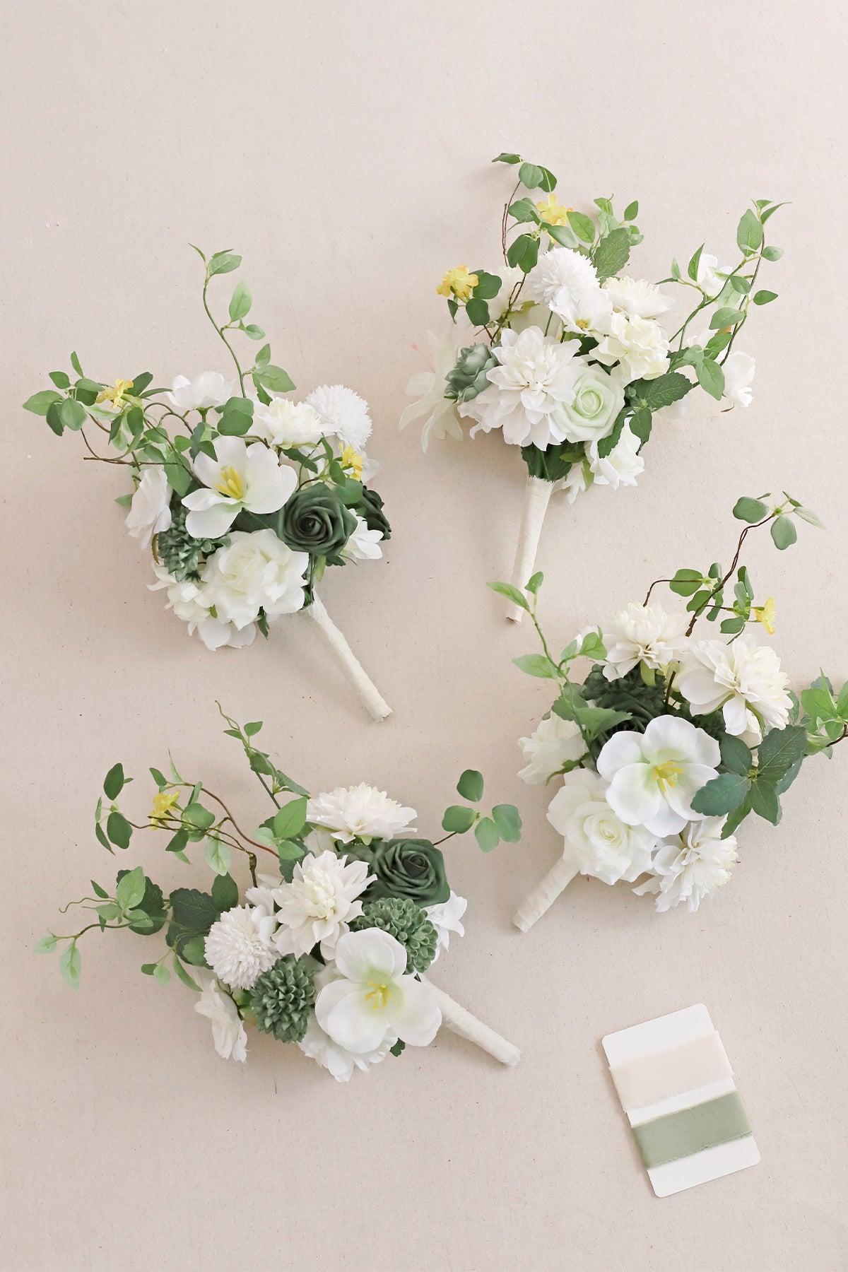 Bridesmaid Bouquets in White & Greens