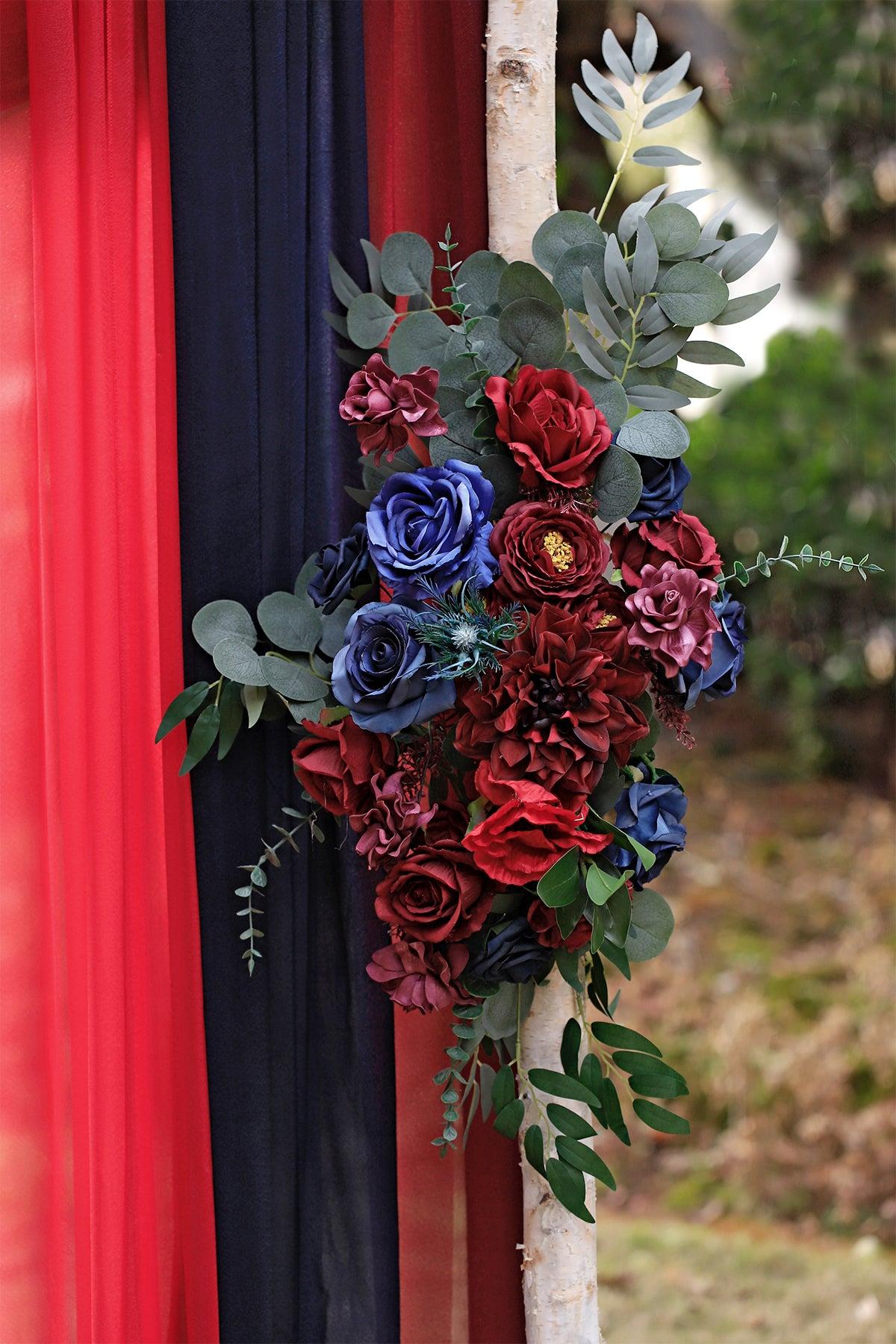 Flower Arch Decor with Drapes in Burgundy & Navy