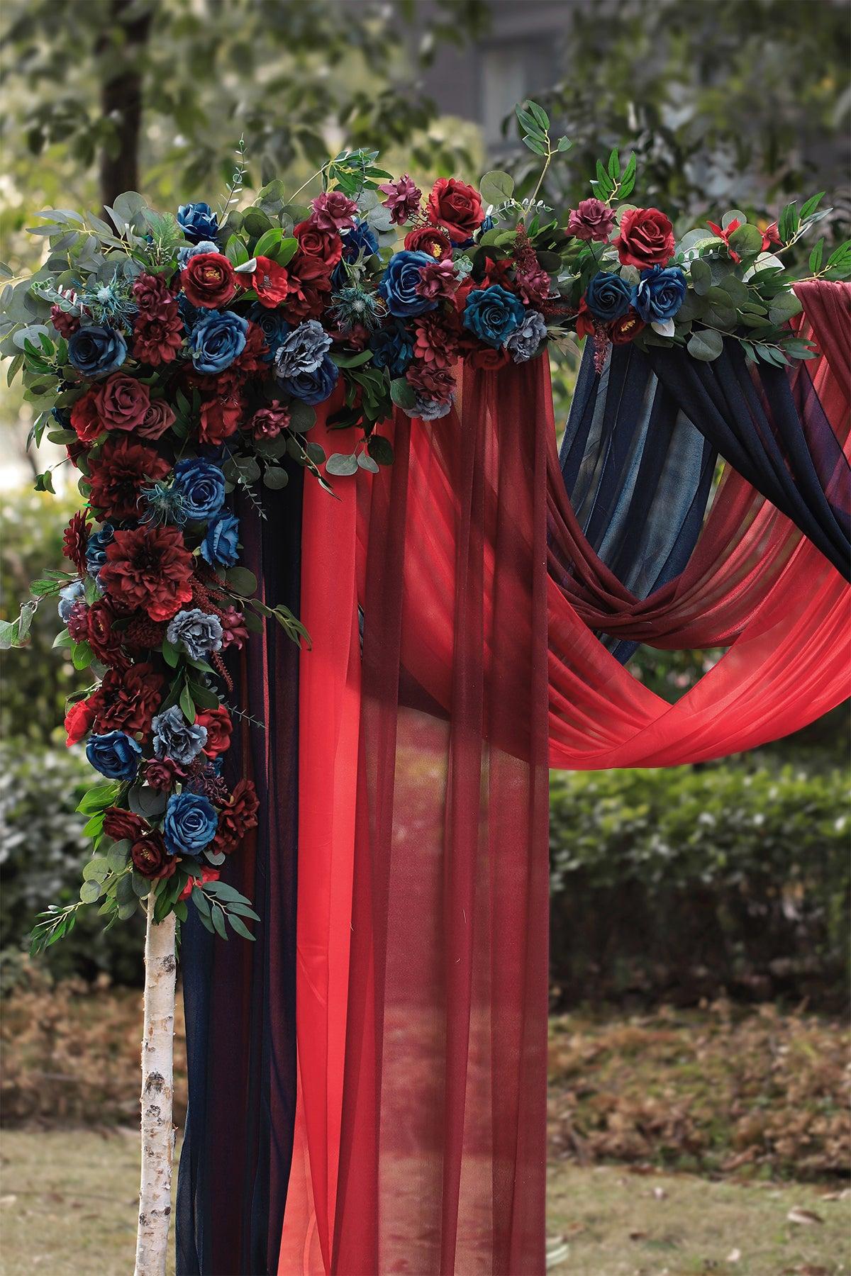 Flower Arch Decor with Drapes in Burgundy & Navy