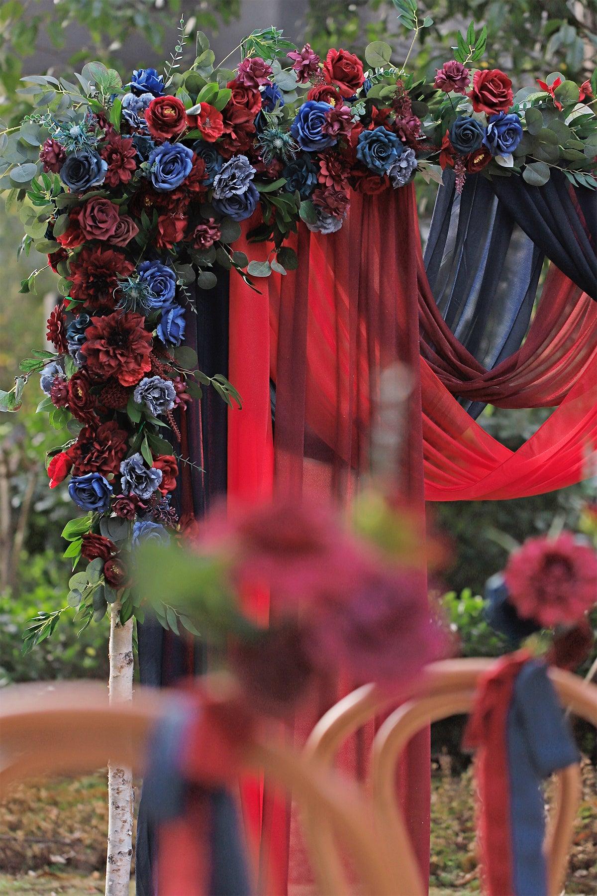 Flower Arch Decor with Drapes in Burgundy & Navy