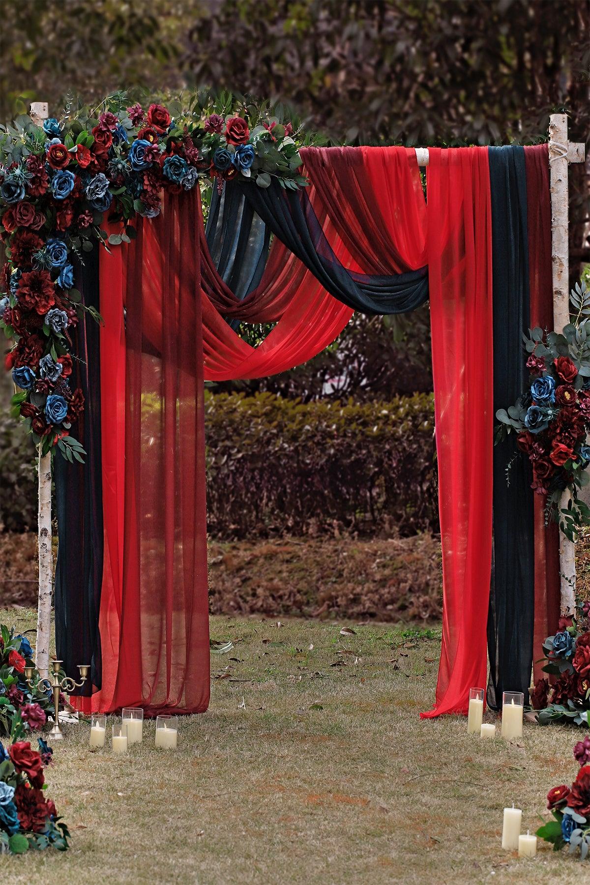 Flower Arch Decor with Drapes in Burgundy & Navy