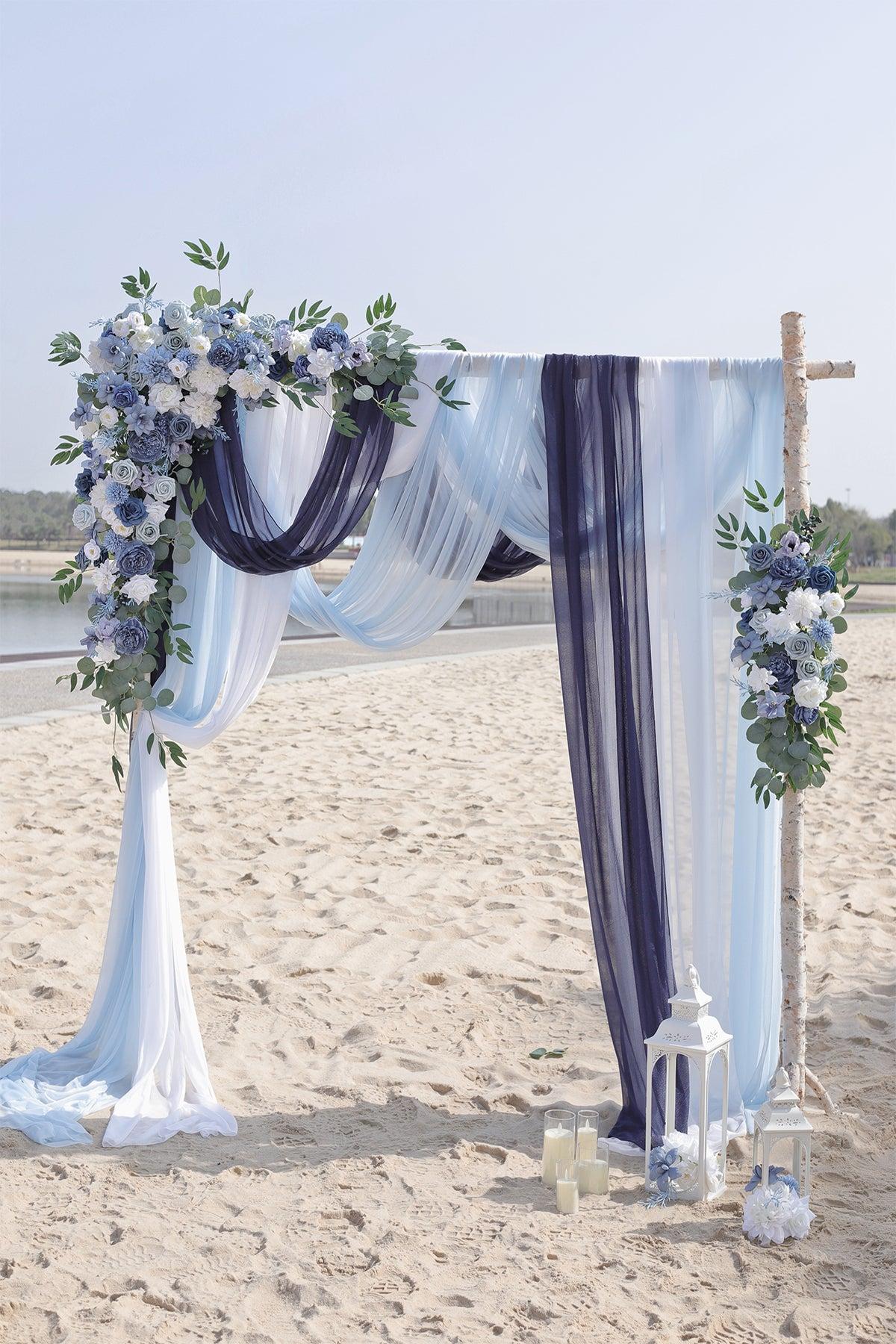 Flower Arch Decor with Drapes in Dusty Blue & Navy