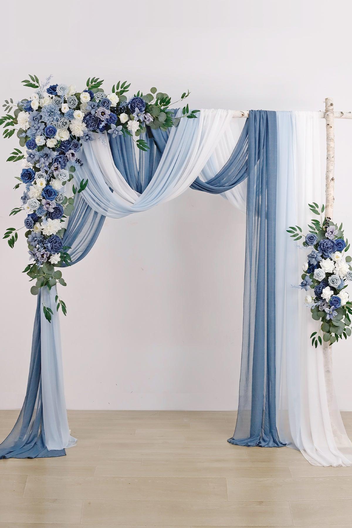 Flower Arch Decor with Drapes in Dusty Blue & Navy