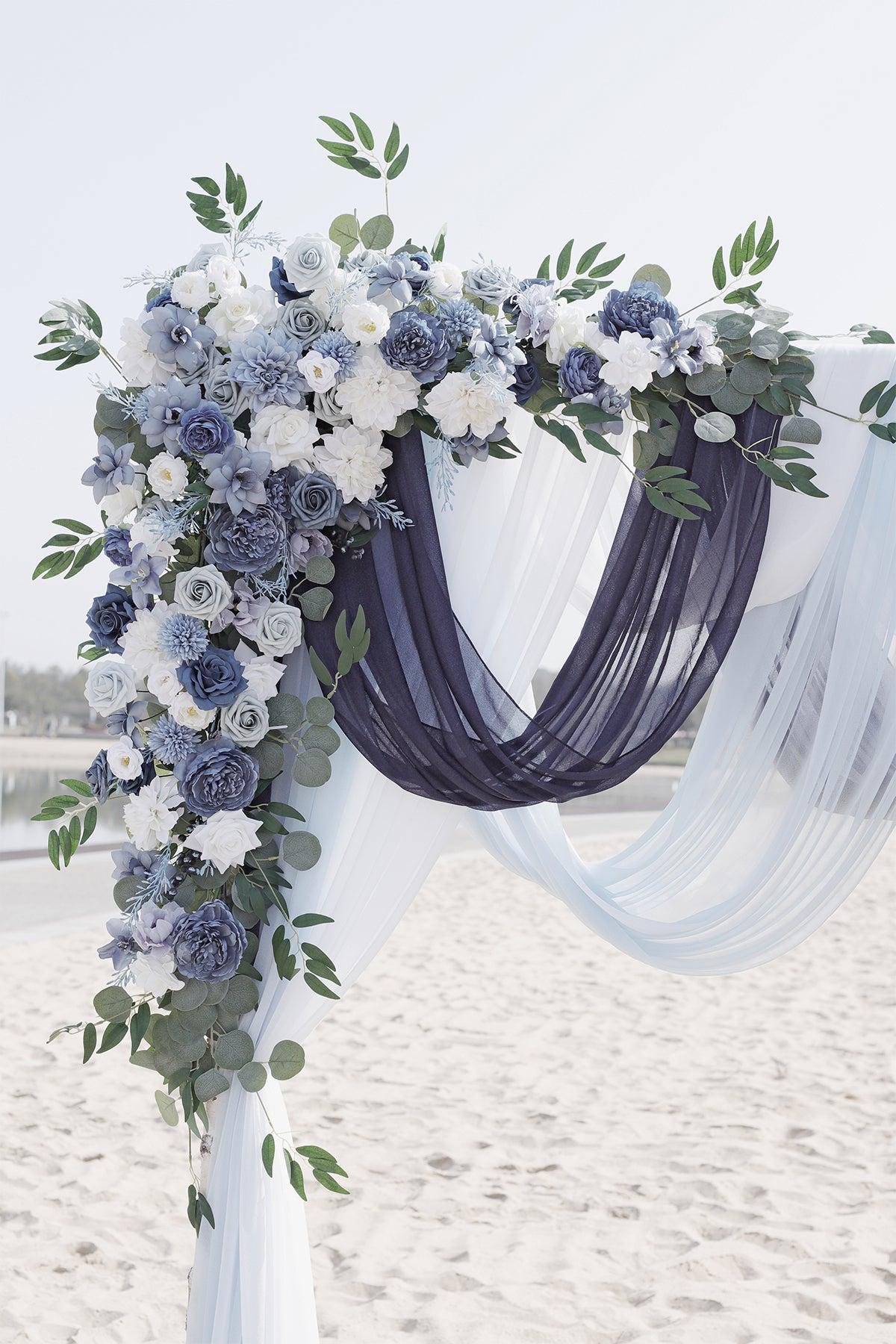 Flower Arch Decor with Drapes in Dusty Blue & Navy