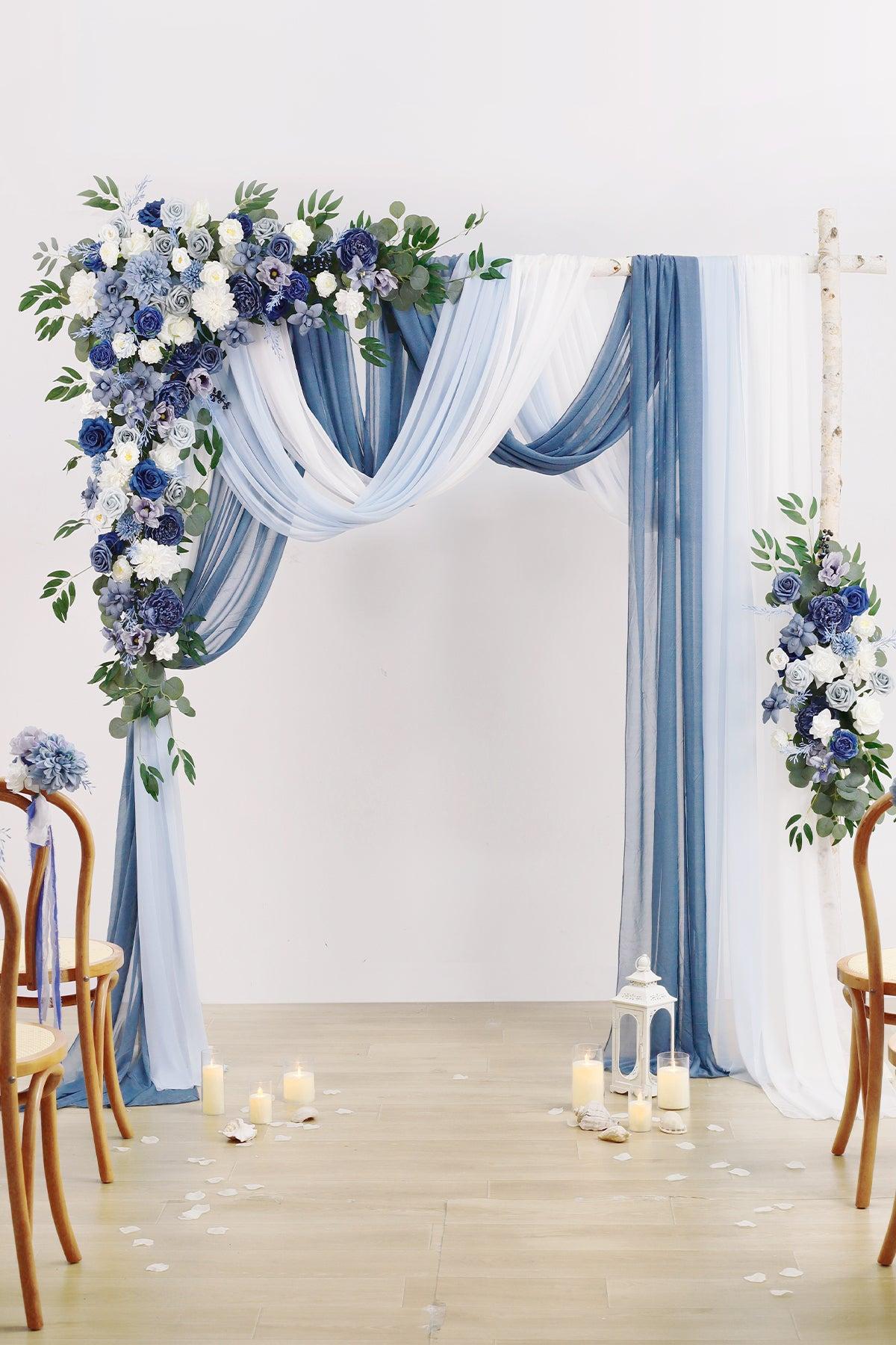 Flower Arch Decor with Drapes in Dusty Blue & Navy