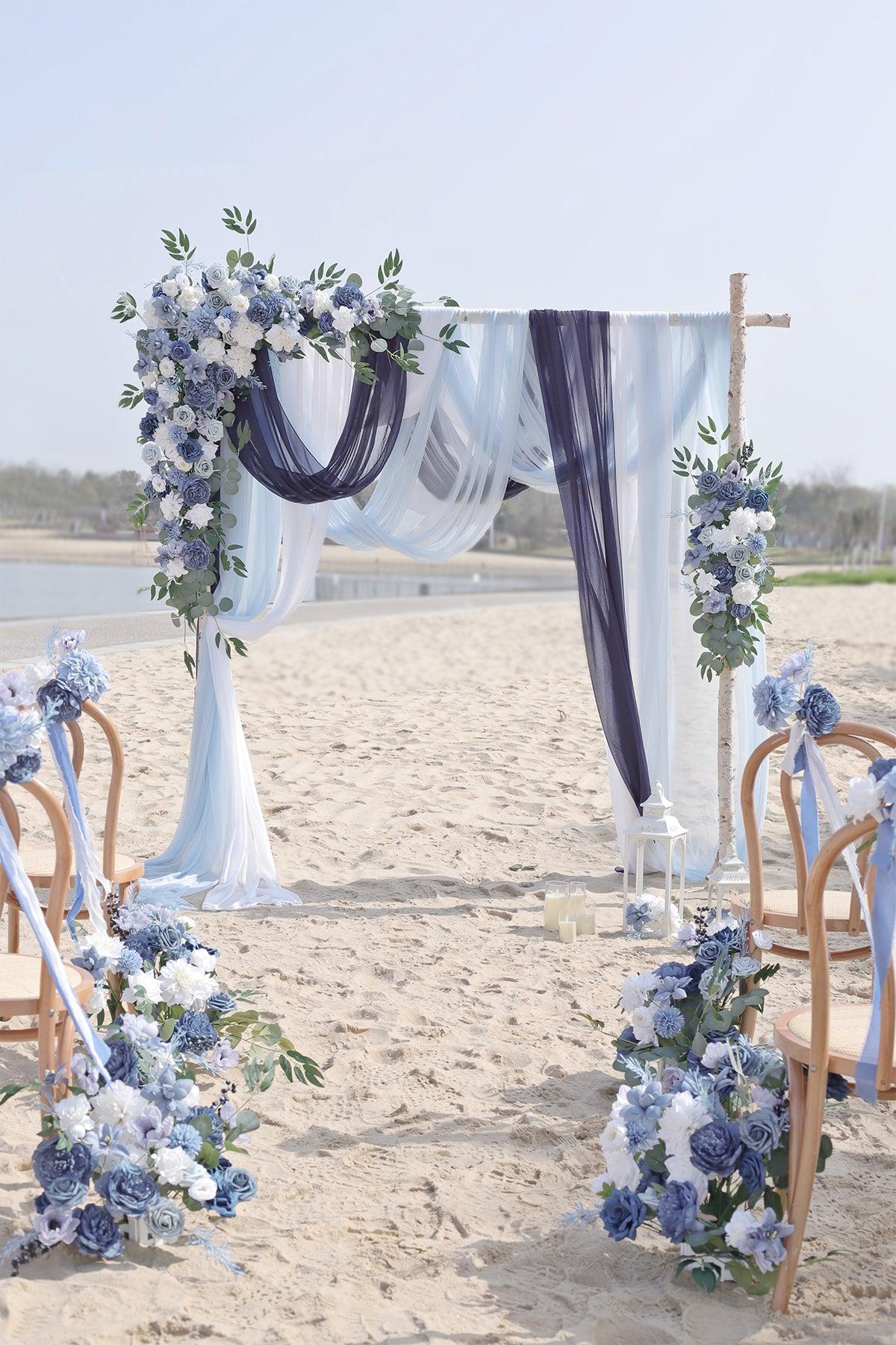 Flower Arch Decor with Drapes in Dusty Blue & Navy