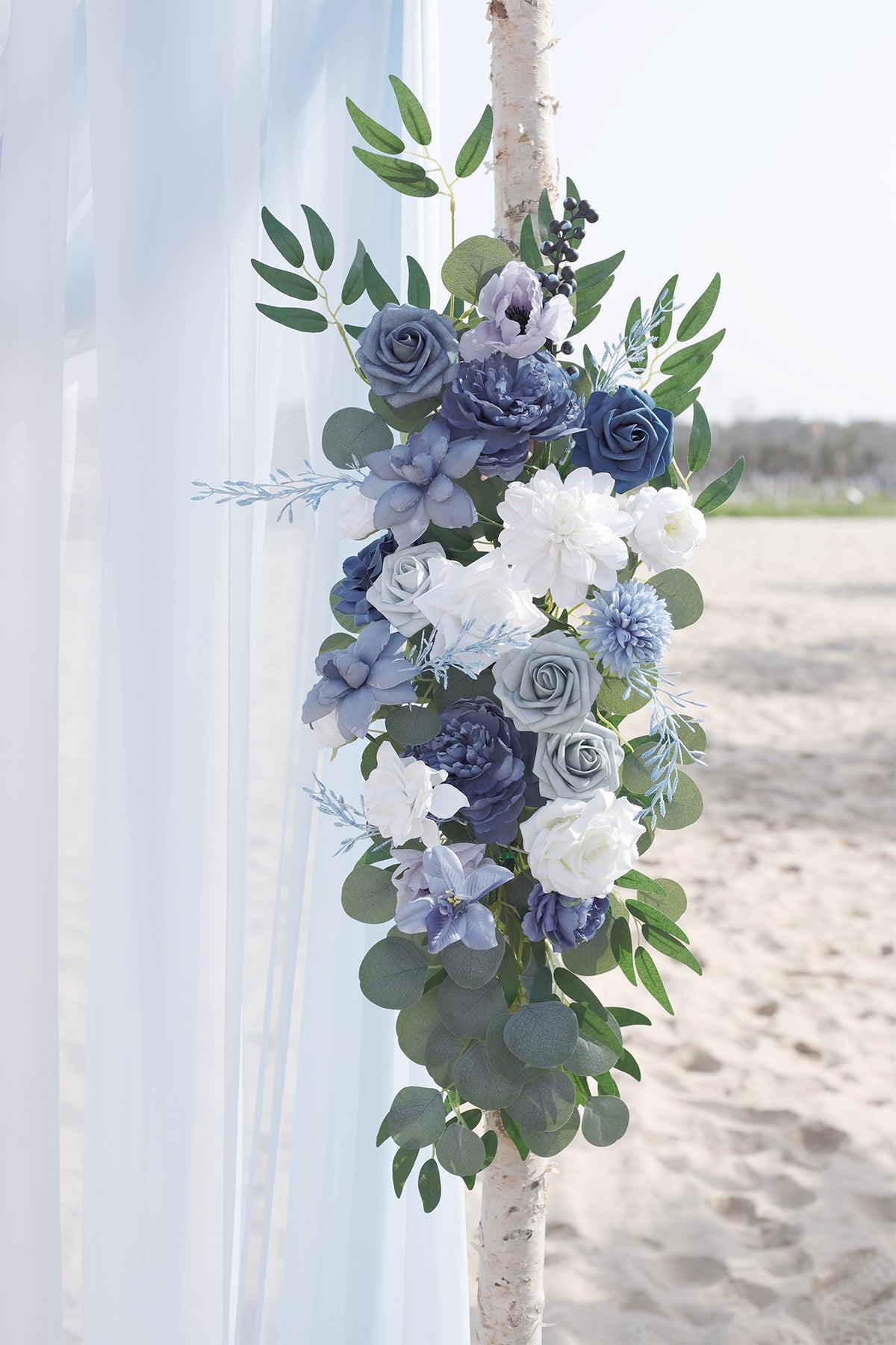 Flower Arch Decor with Drapes in Dusty Blue & Navy