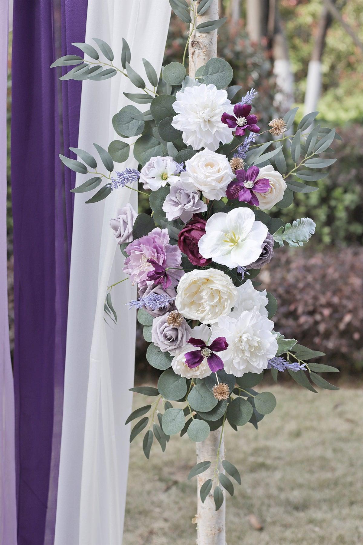 Flower Arch Decor with Drapes in Lilac & Gold