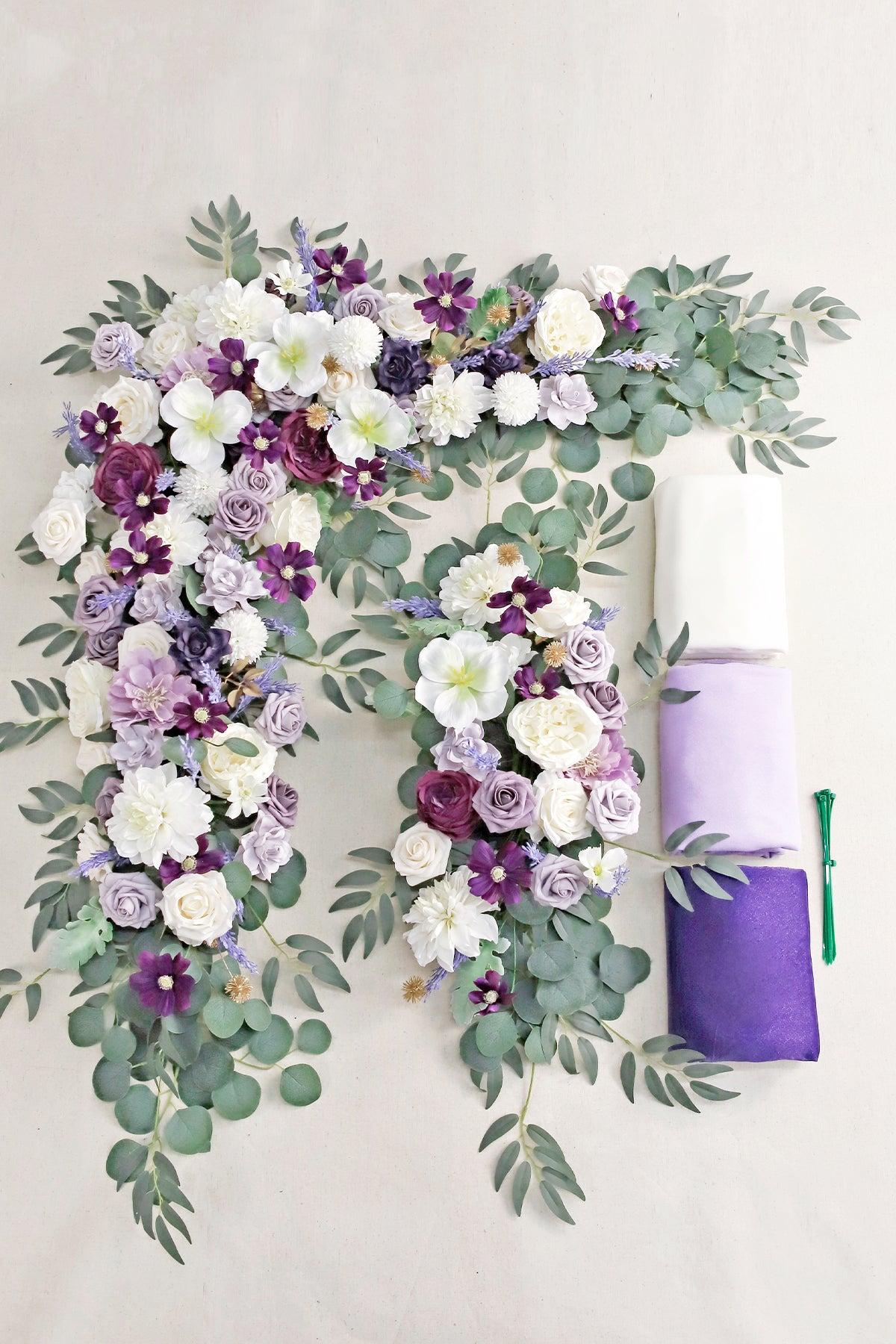 Flower Arch Decor with Drapes in Lilac & Gold