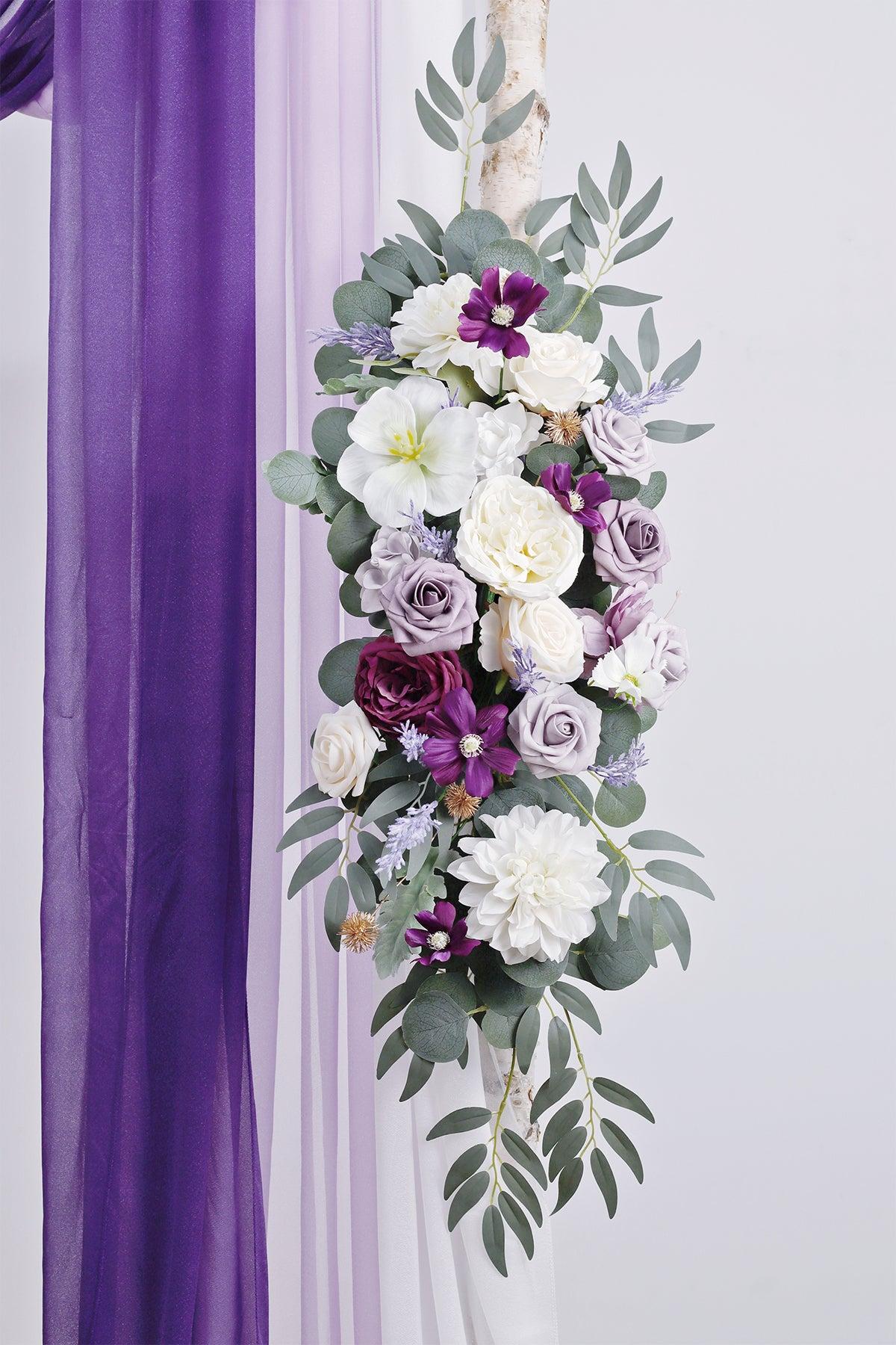 Flower Arch Decor with Drapes in Lilac & Gold