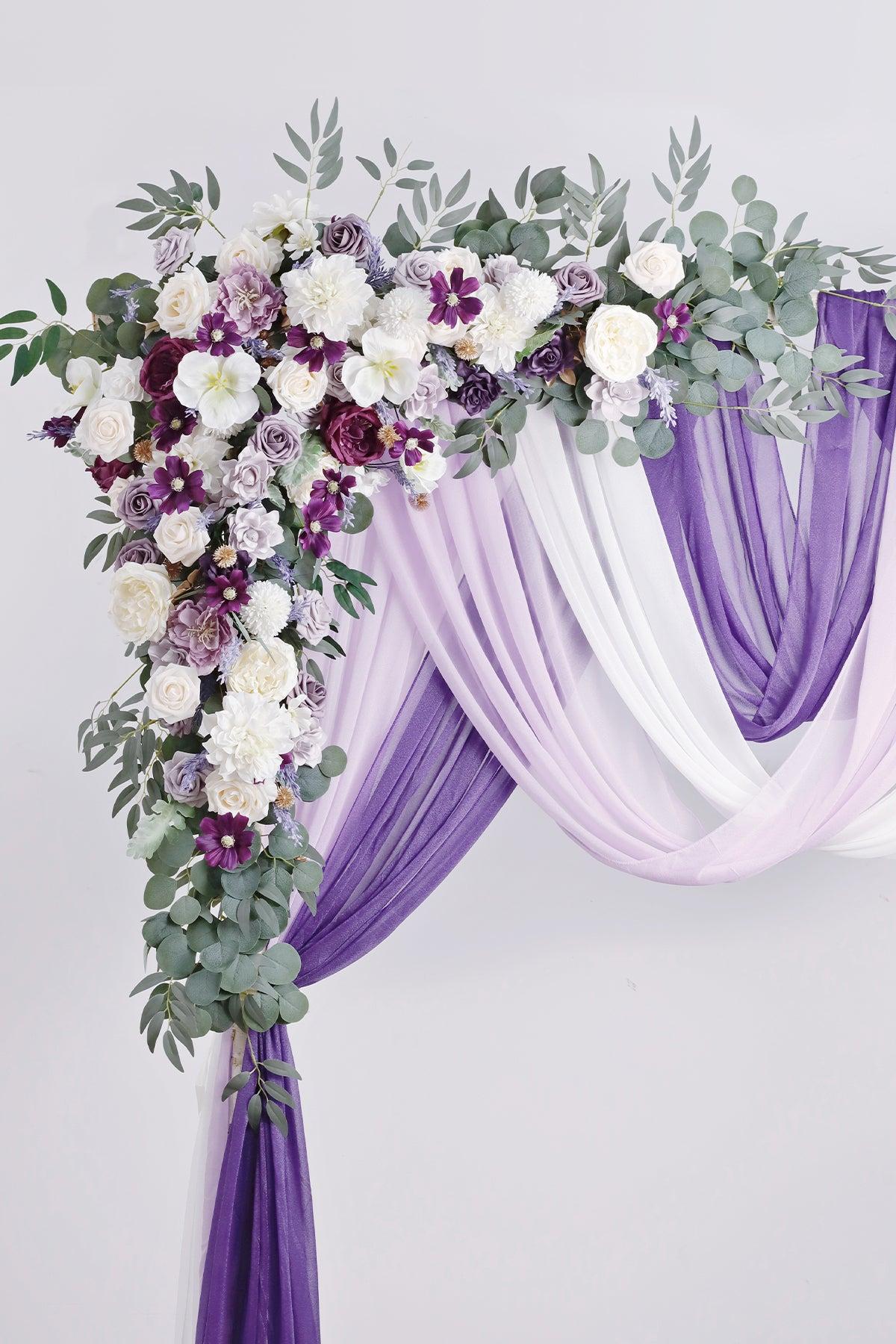 Flower Arch Decor with Drapes in Lilac & Gold