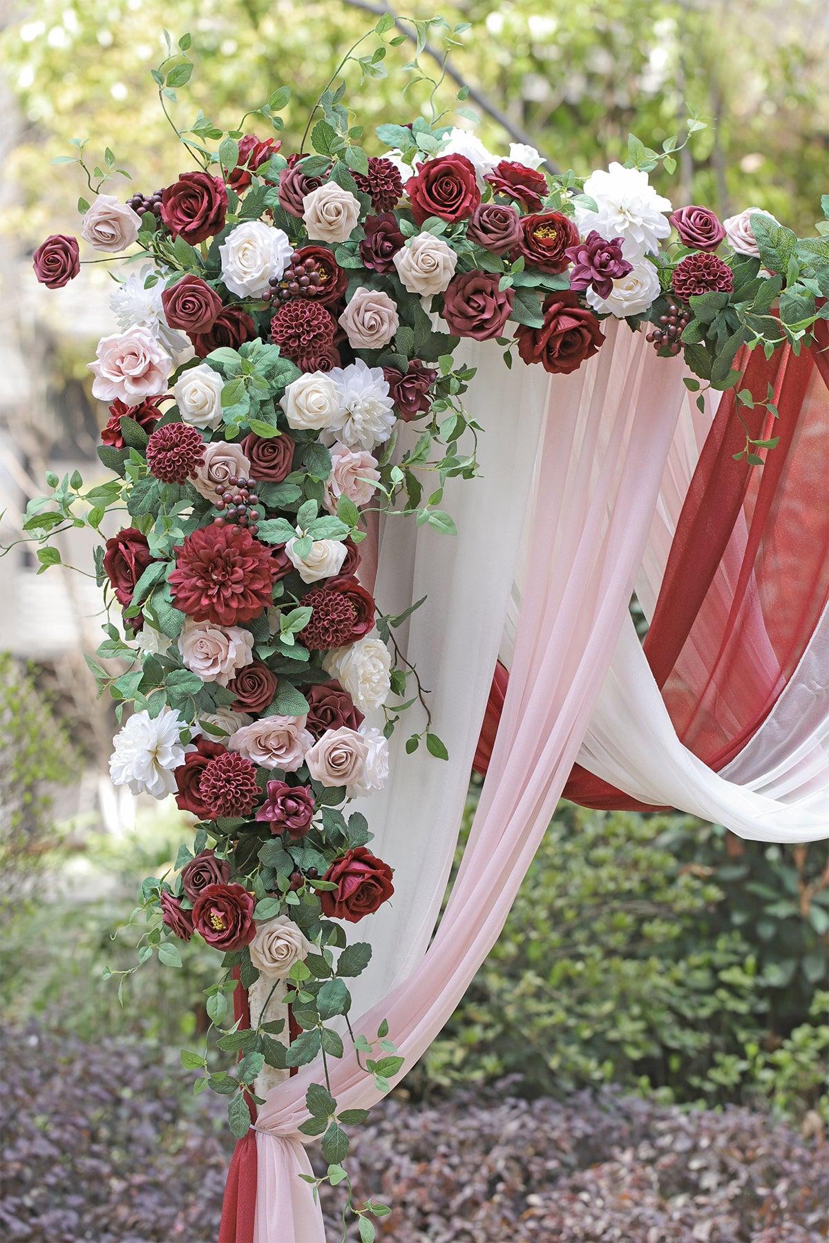 Flower Arch Decor with Drapes in Romantic Marsala