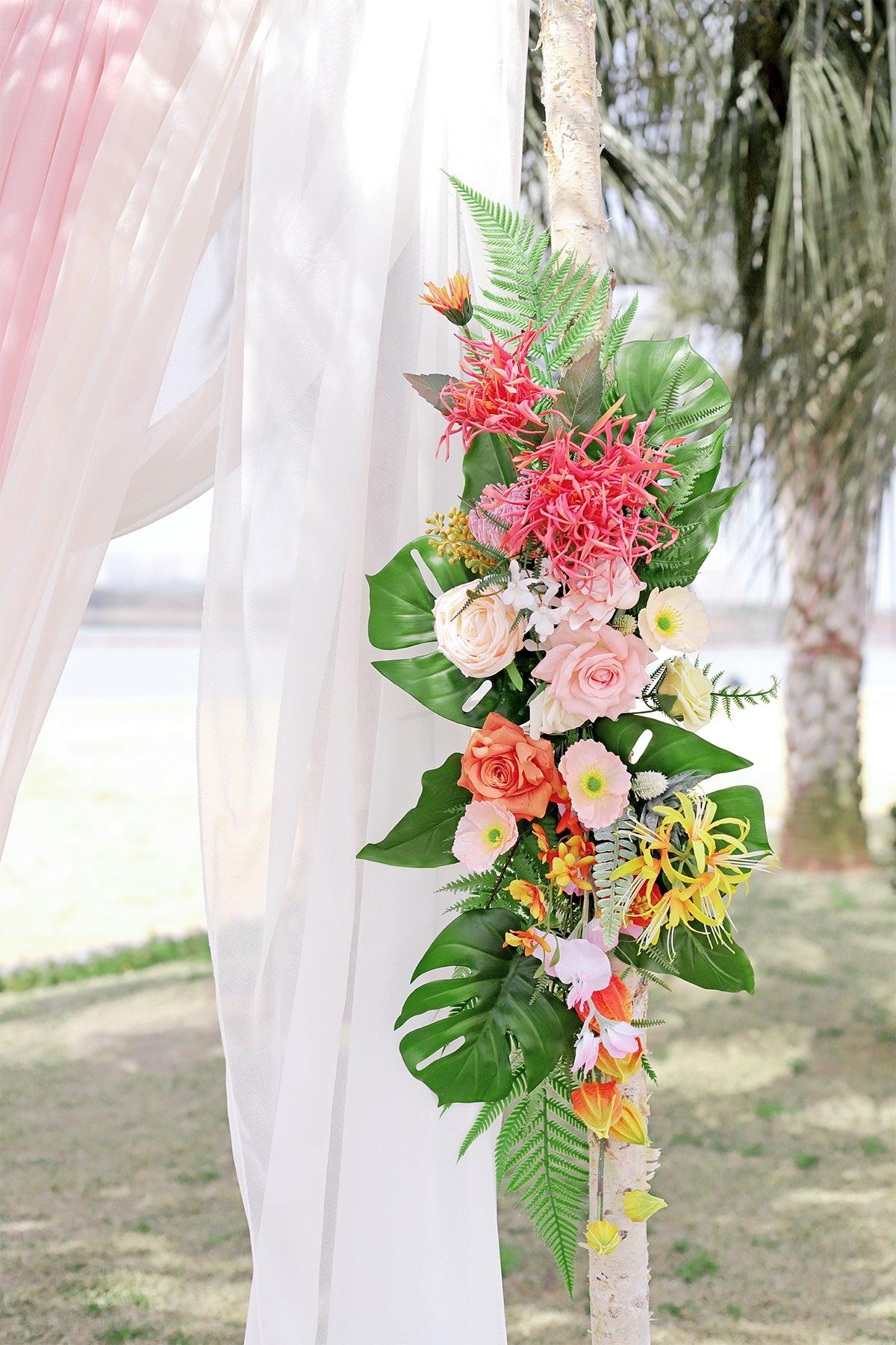 Flower Arch Decor with Drapes in Tropical Pink & Cream